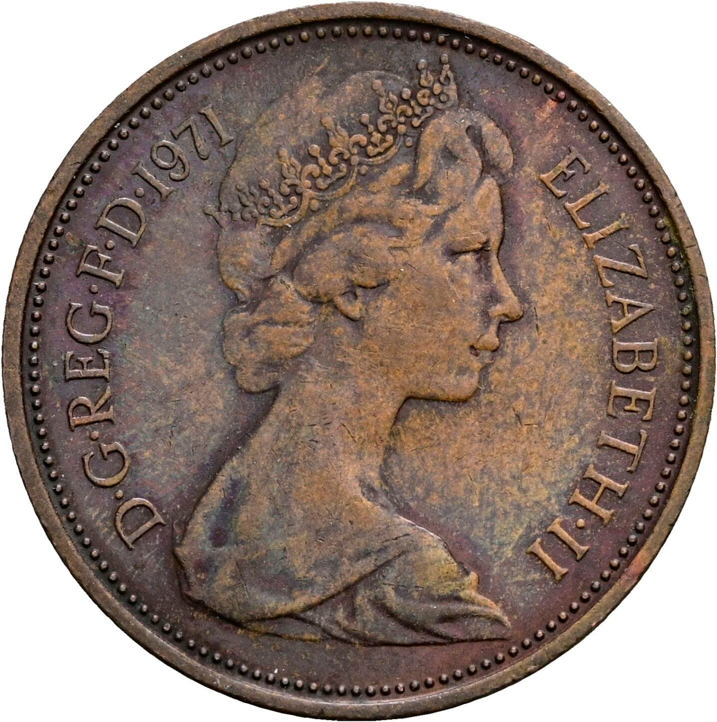2 New Pence Elisabeth II. 1952-2022 1971 – Vorderseite