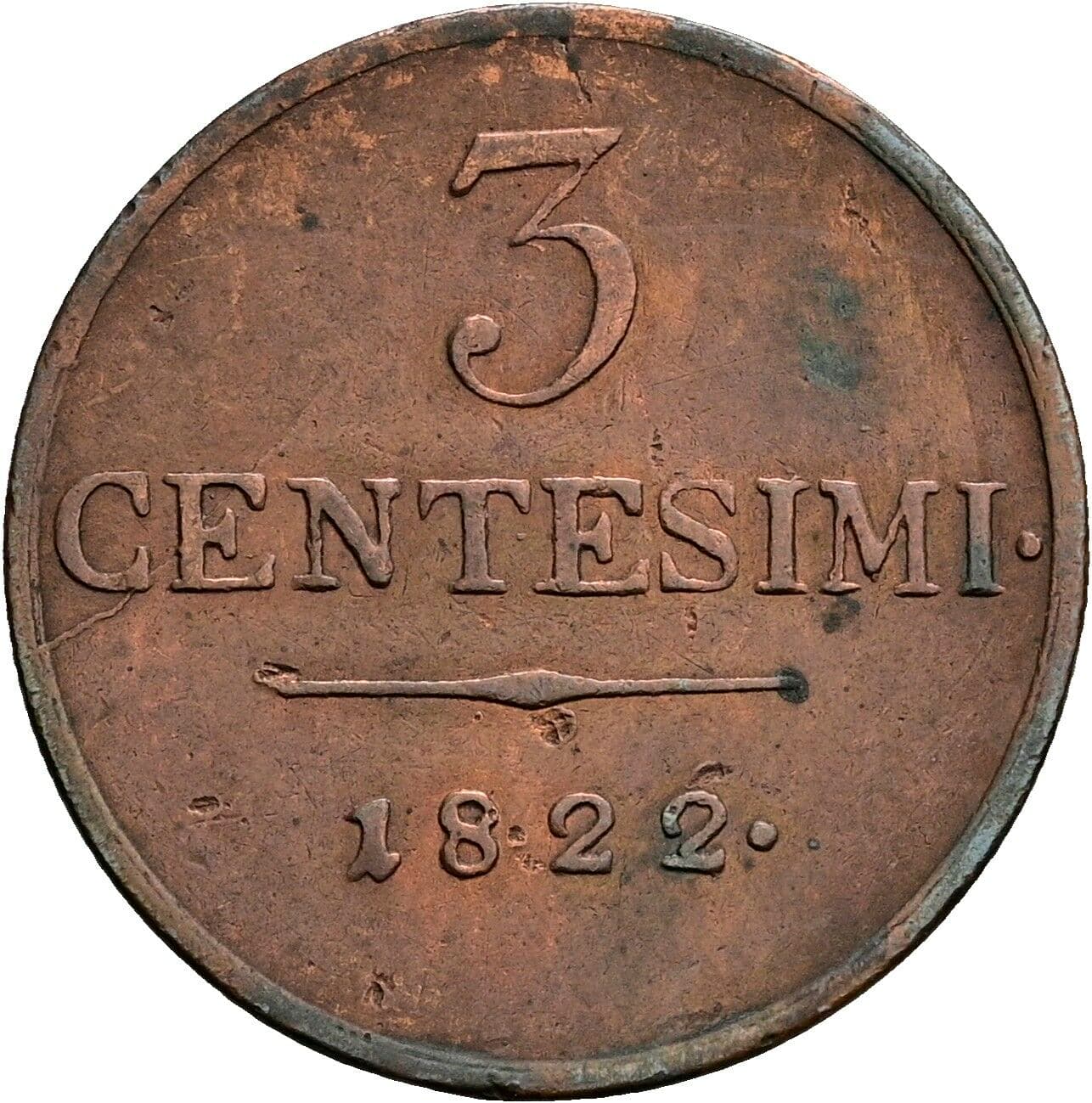 3 Centesimi Franz II.(I.) 1792-1835 1822 M, Mailand – Vorderseite