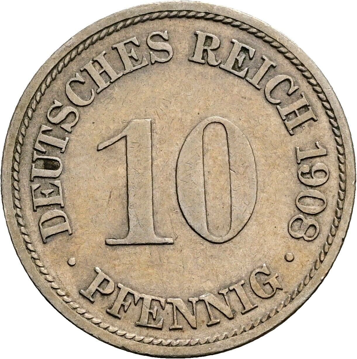 10 Pfennig 1908 F – Vorderseite