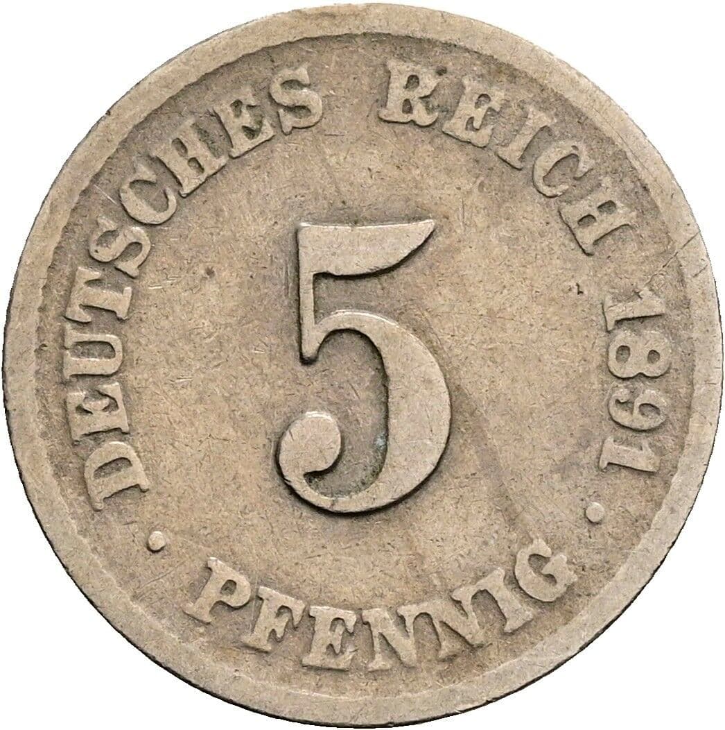 5 Pfennig 1891 G – Vorderseite