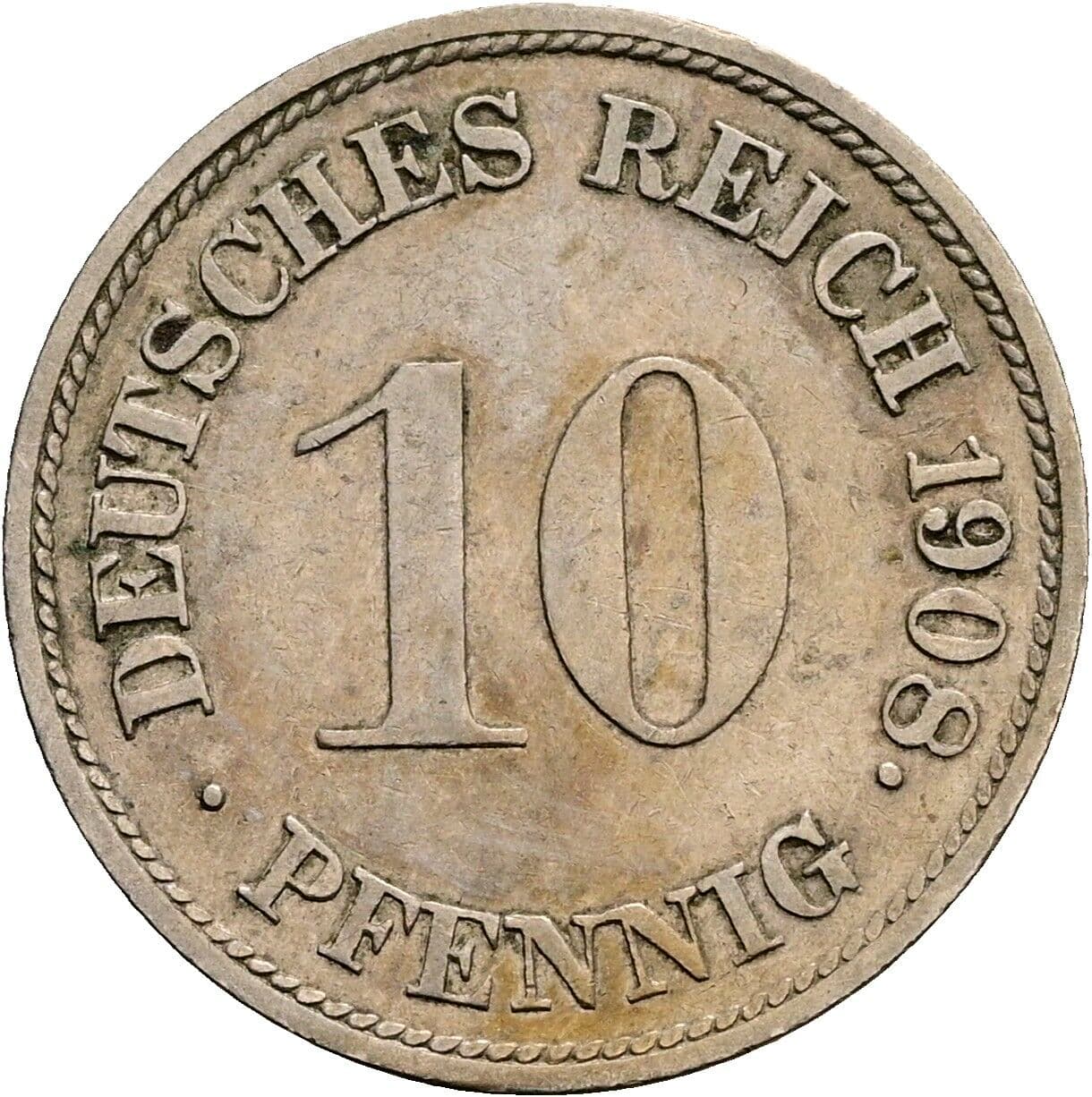 10 Pfennig 1908 G – Vorderseite