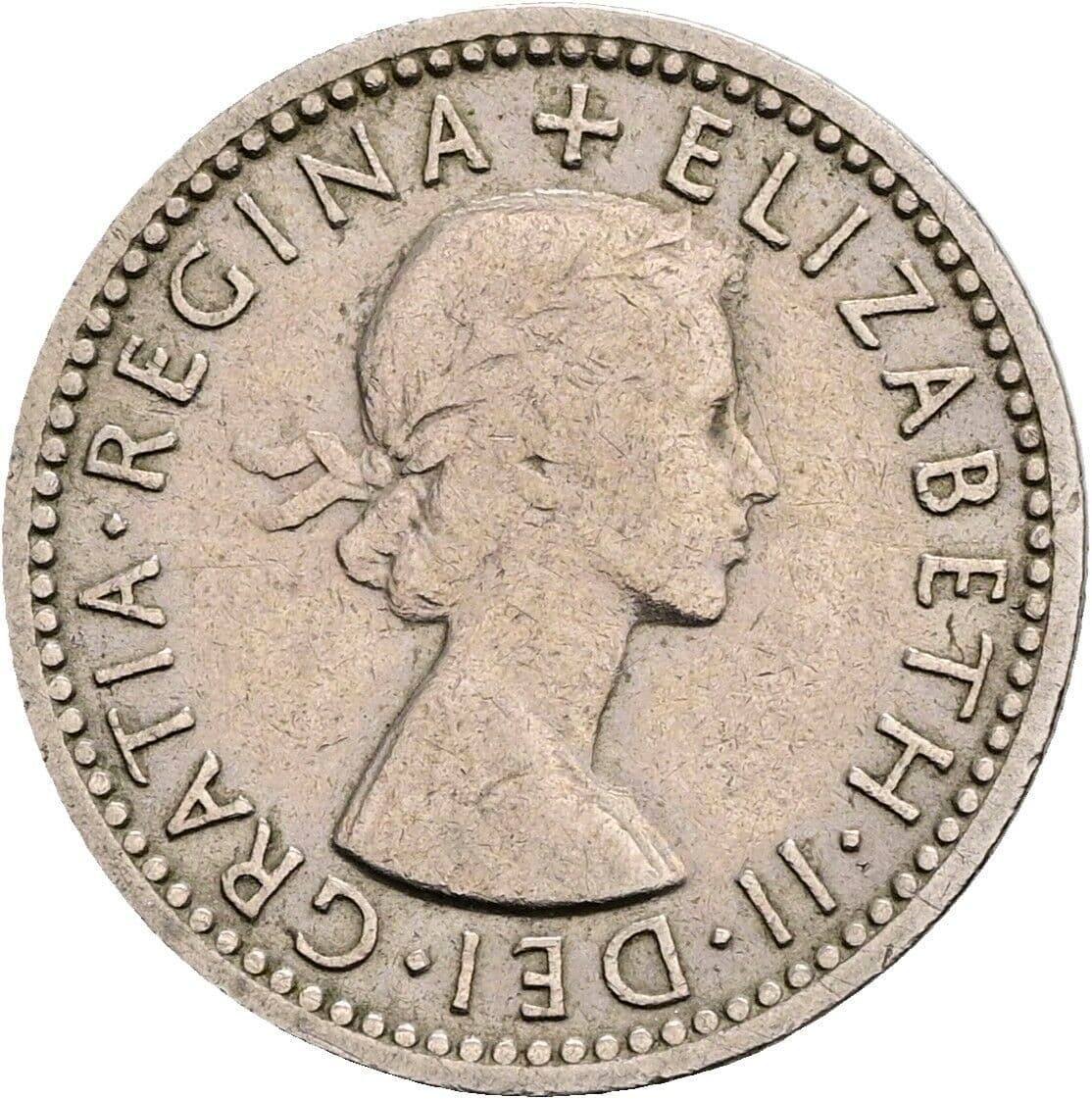 6 Pence Elisabeth II. 1952-2022 1955 – Vorderseite