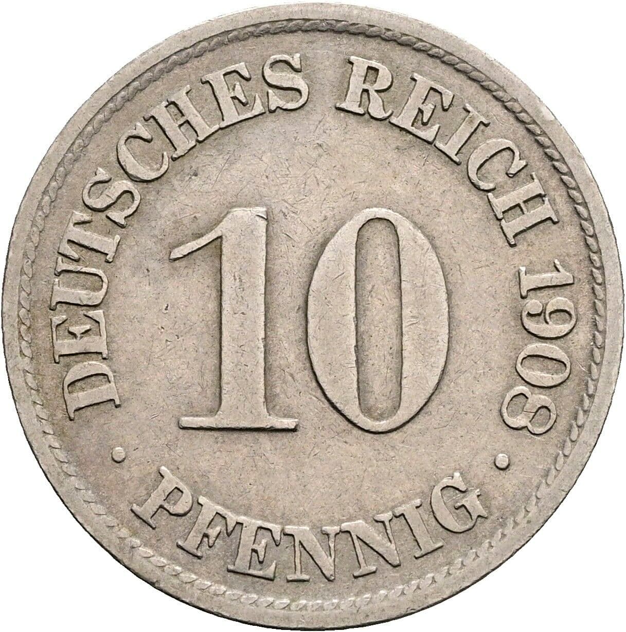10 Pfennig 1908 F – Vorderseite