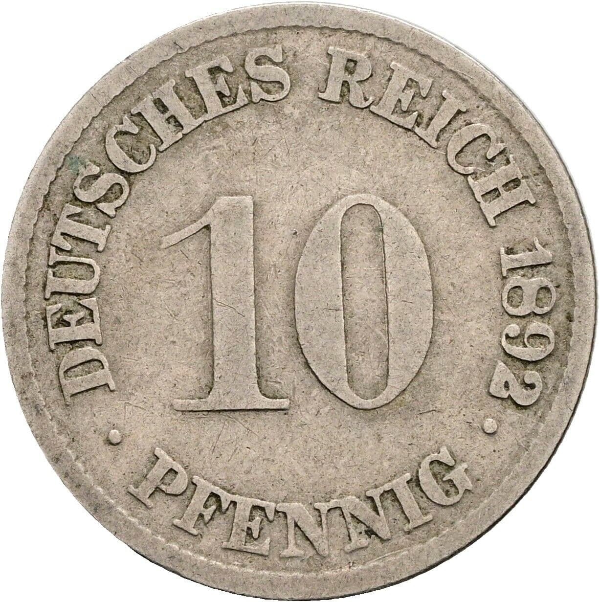 10 Pfennig 1892 G – Vorderseite