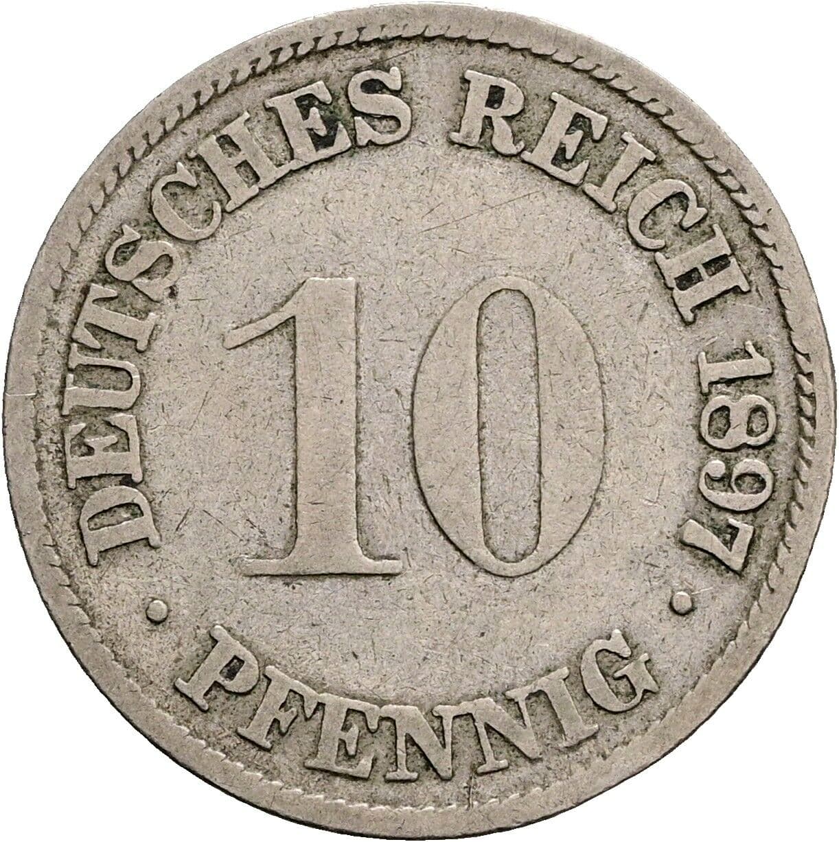 10 Pfennig 1897 G – Vorderseite
