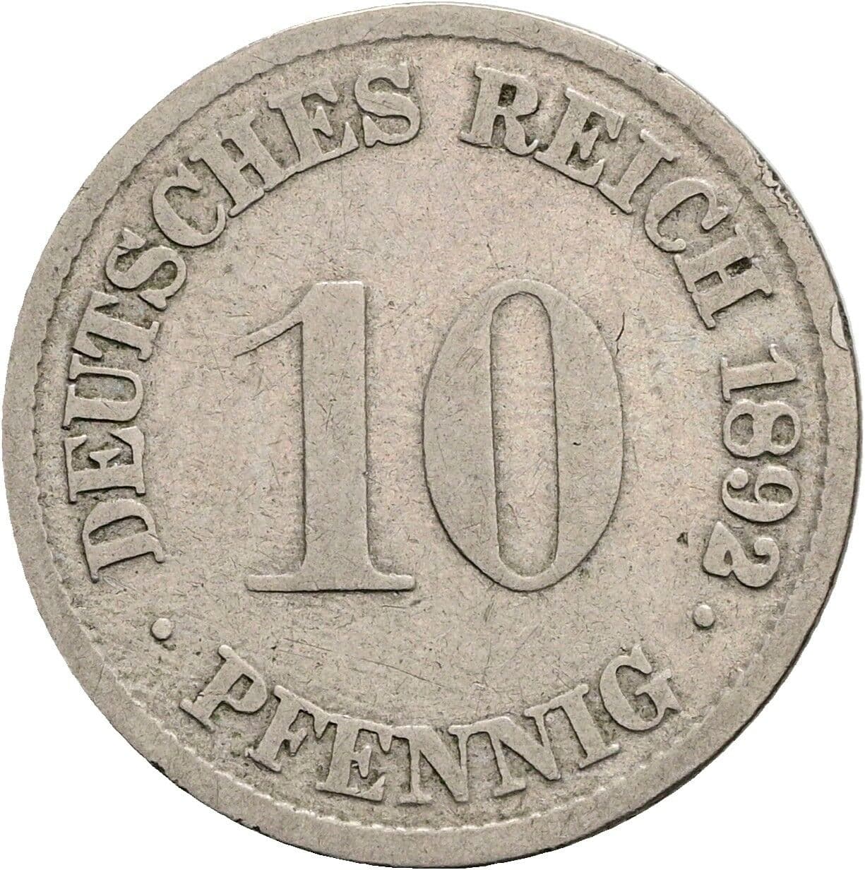 10 Pfennig 1892 G – Vorderseite