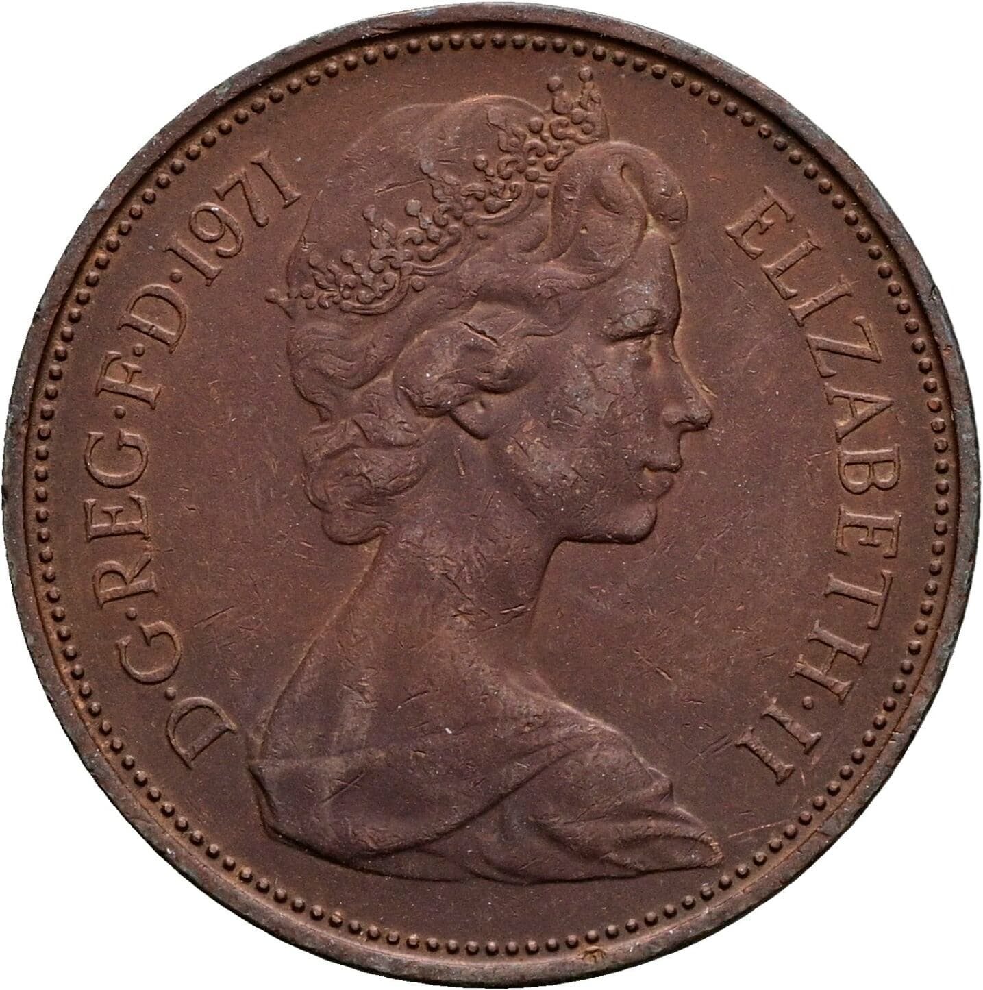 2 New Pence Elisabeth II. 1952-2022 1971 – Vorderseite