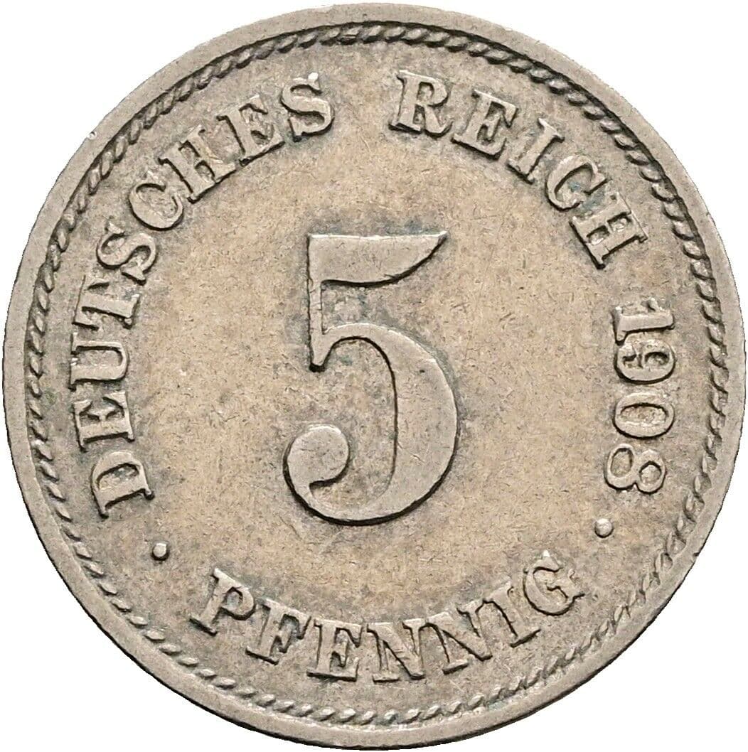 5 Pfennig 1908 G – Vorderseite