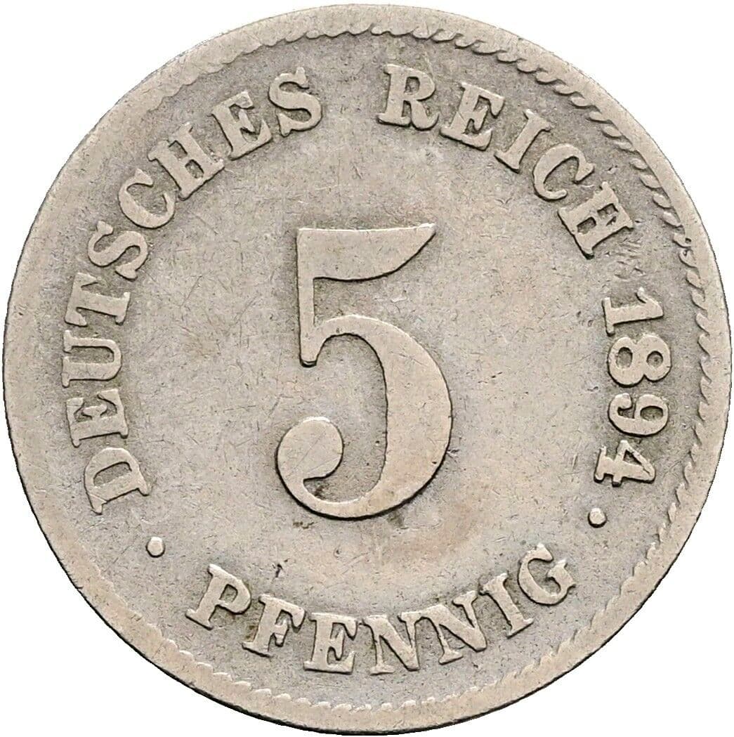 5 Pfennig 1894 G – Vorderseite