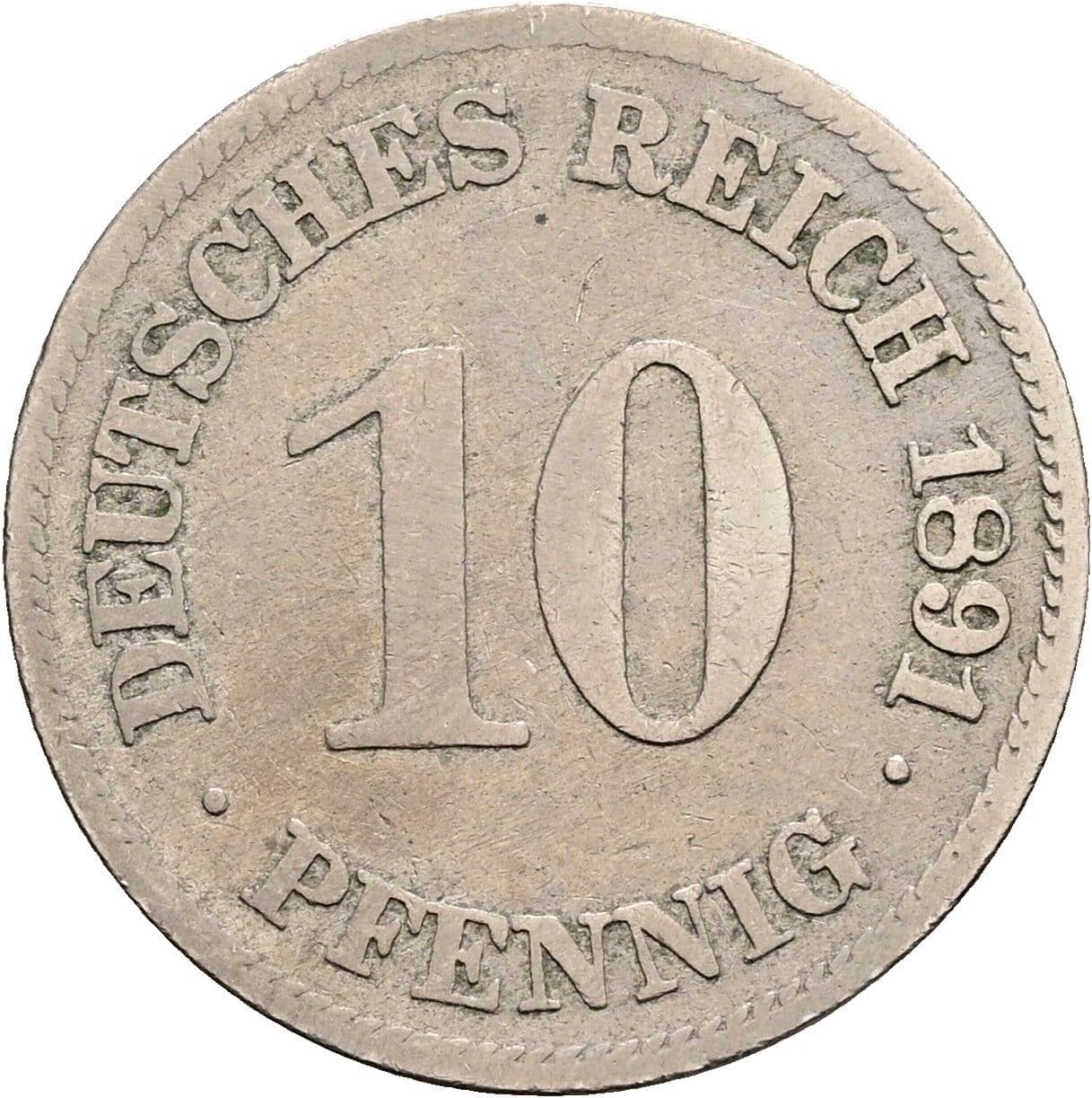 10 Pfennig 1891 E – Vorderseite