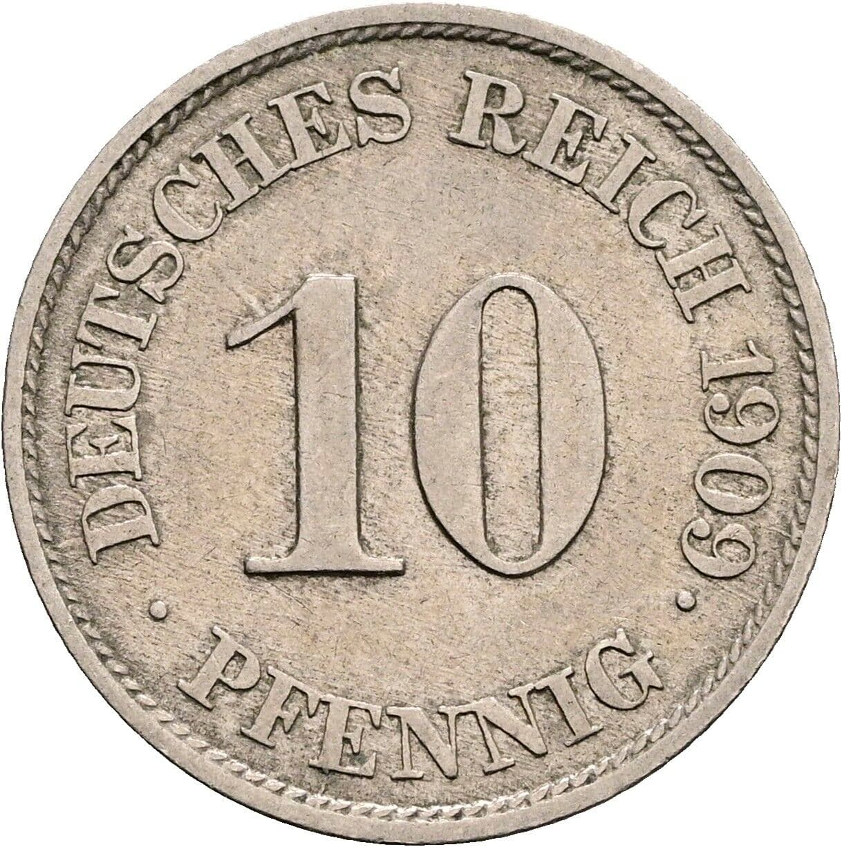 10 Pfennig 1909 J – Vorderseite
