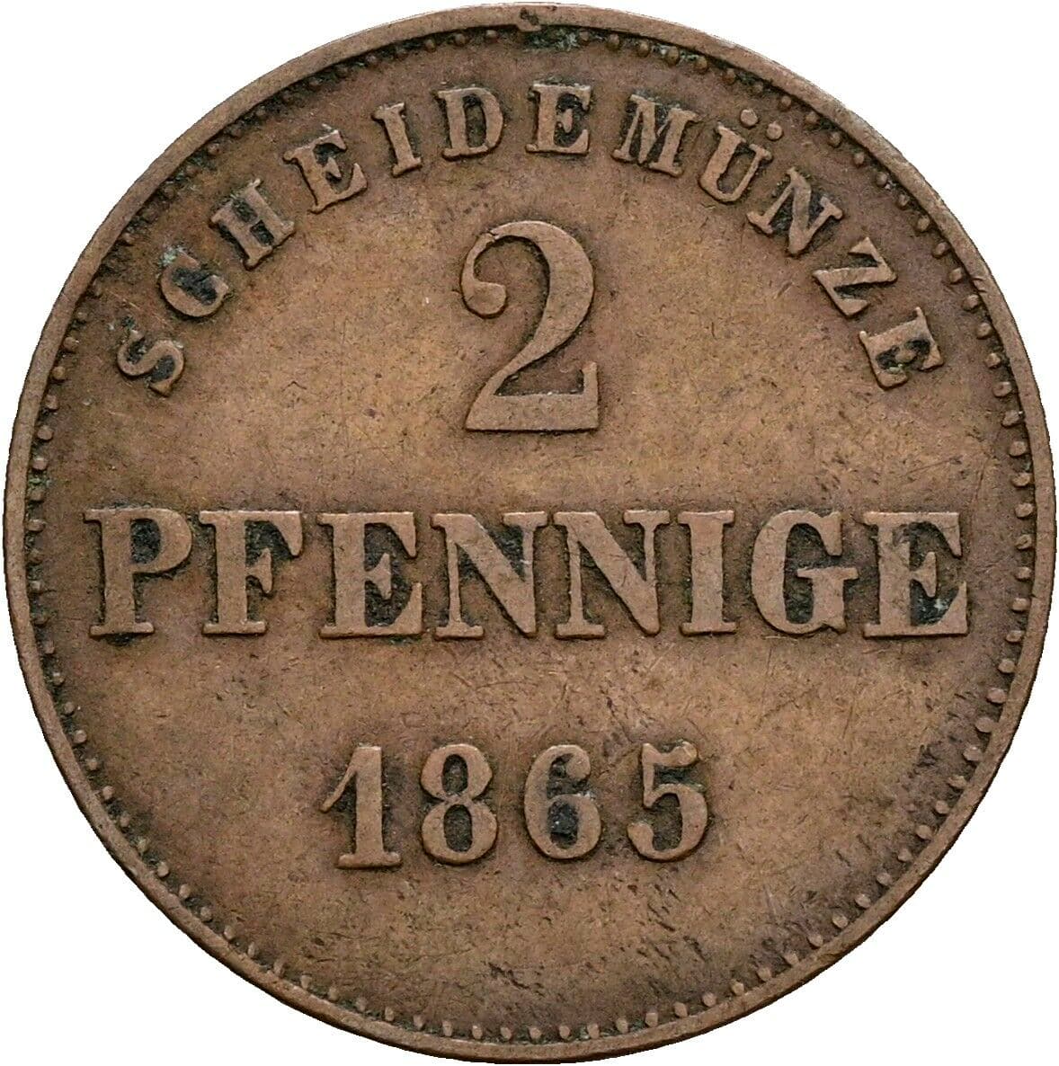 2 Pfennige Bernhard Erich Freund (1803-1866) 1865 – Vorderseite