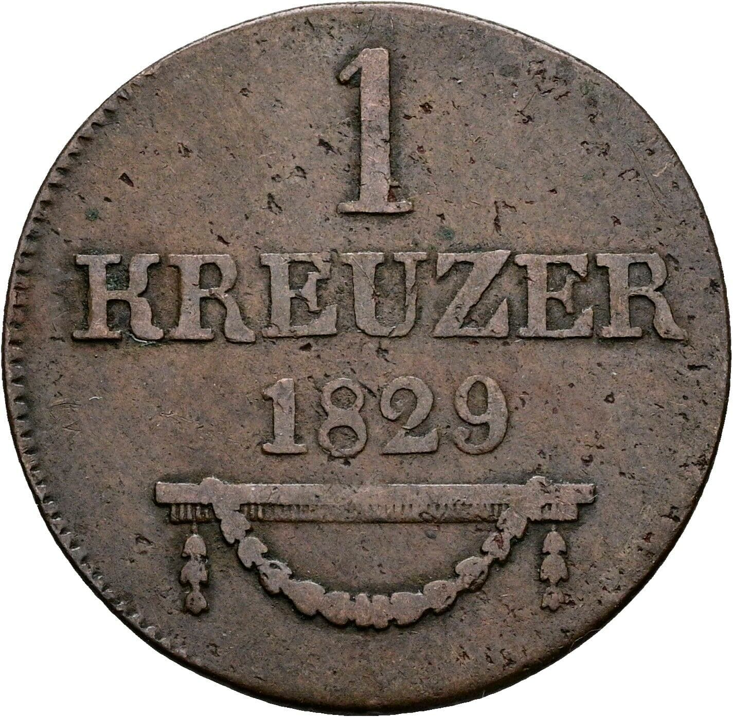 1 Kreuzer Bernhard Erich Freund (1803-1866) 1829 – Vorderseite