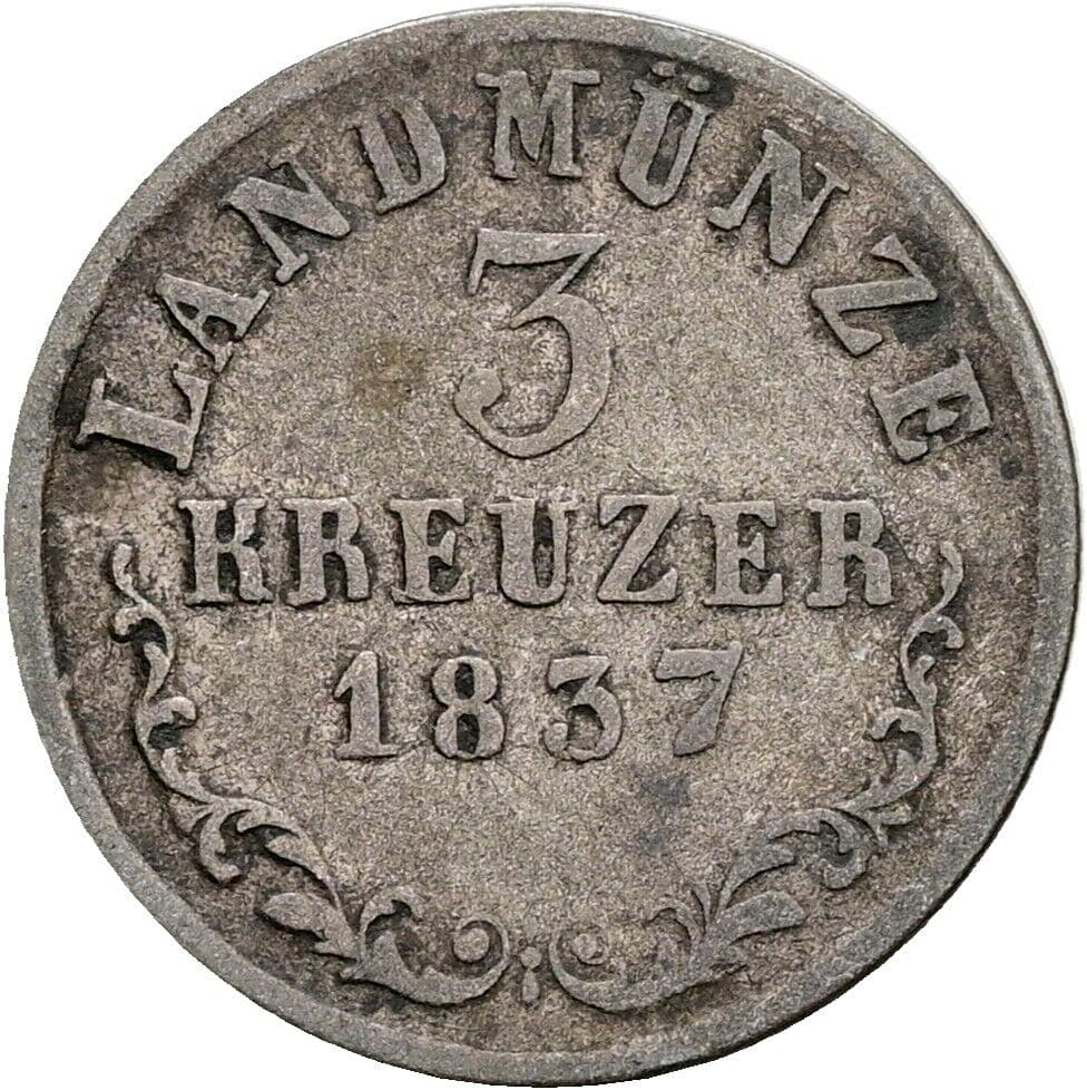 3 Kreuzer Bernhard Erich Freund (1803-1866) 1837 K – Vorderseite