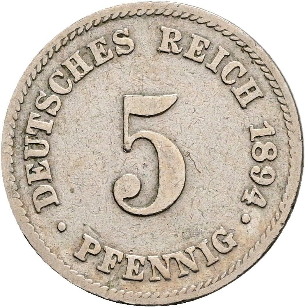 5 Pfennig 1894 J – Vorderseite