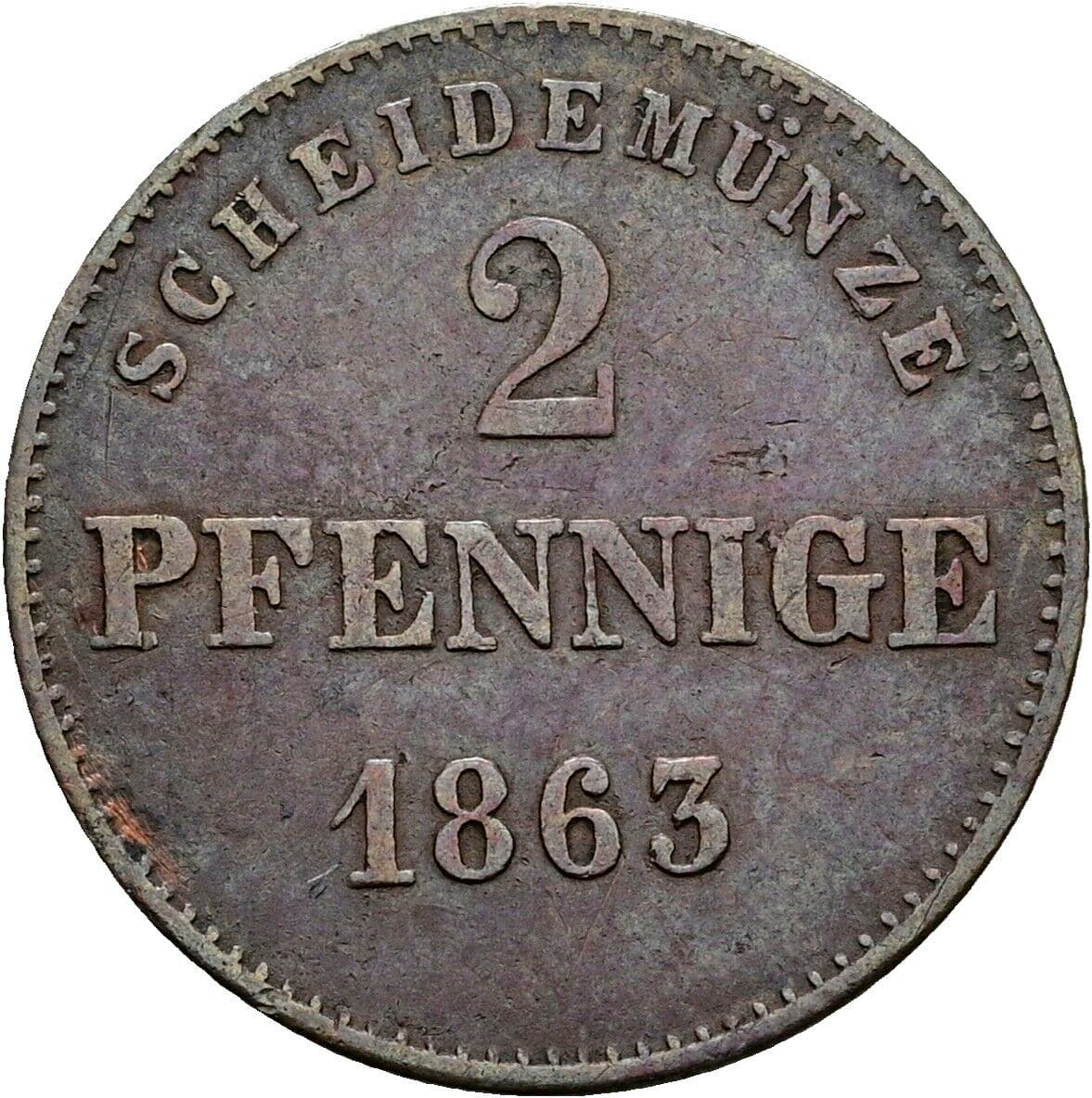 2 Pfennige Bernhard Erich Freund (1803-1866) 1863 – Vorderseite