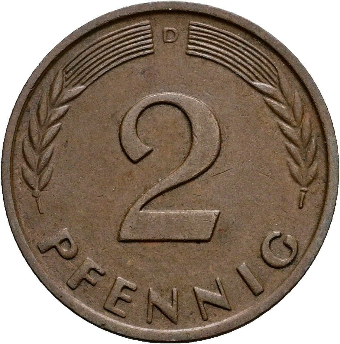 2 Pfennig 1958 D – Vorderseite