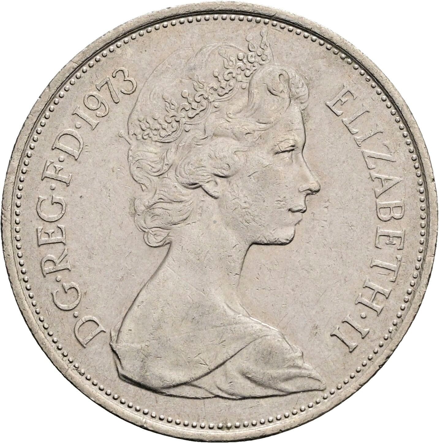 10 New Pence Elisabeth II. 1952-2022 1973 – Vorderseite