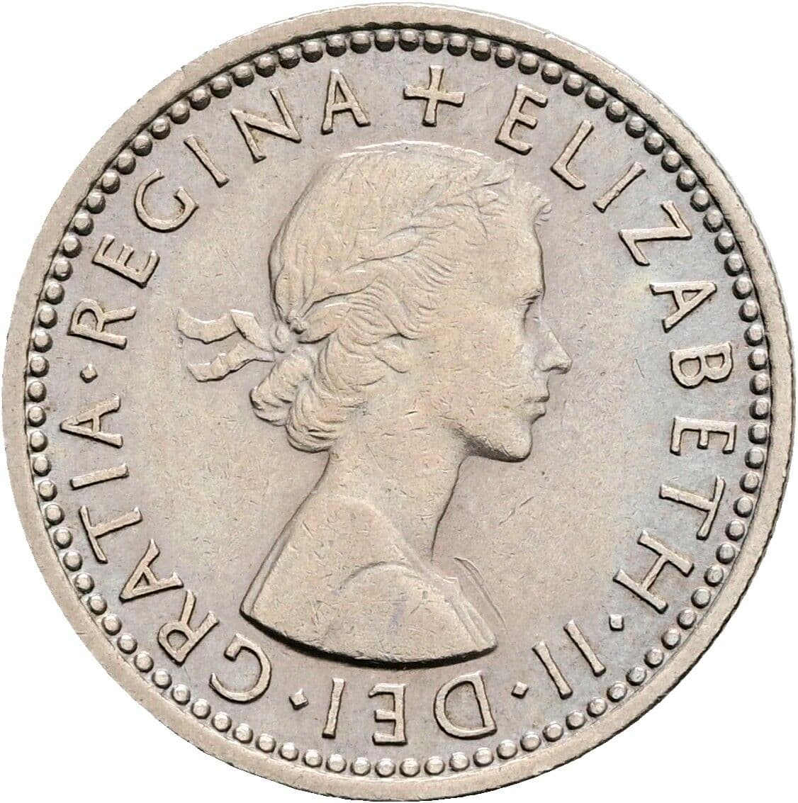 6 Pence Elisabeth II. 1952-2022 1955 – Vorderseite