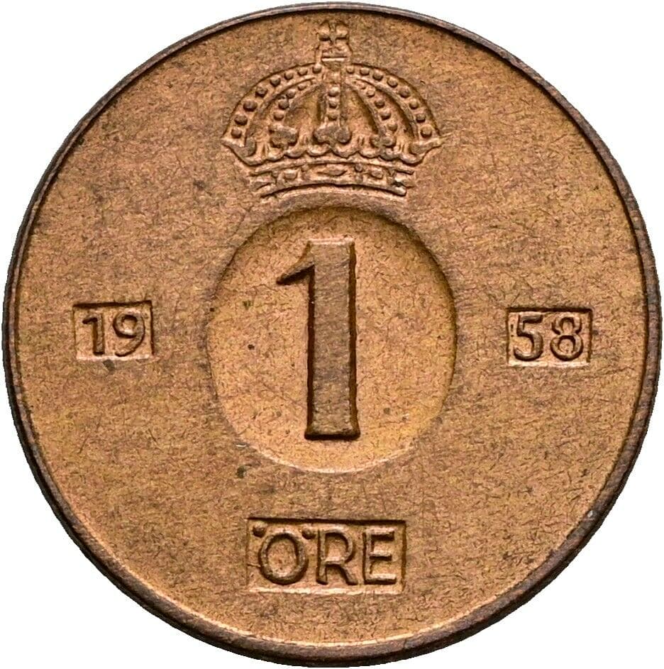 1 Öre Gustav VI. Adolf (1950-1973) 1958 – Vorderseite