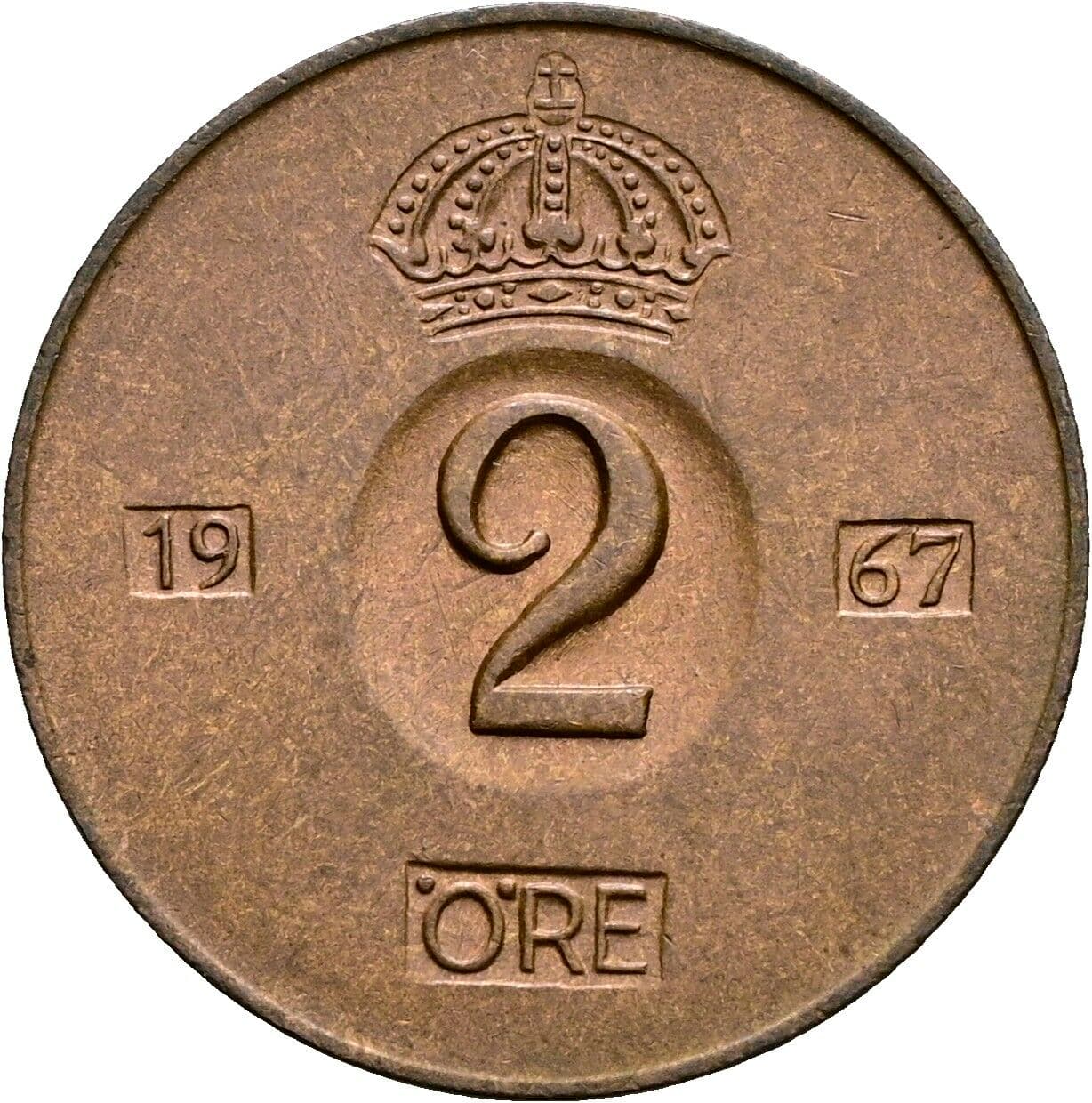 2 Öre Gustav VI. Adolf (1950-1973) 1967 – Vorderseite