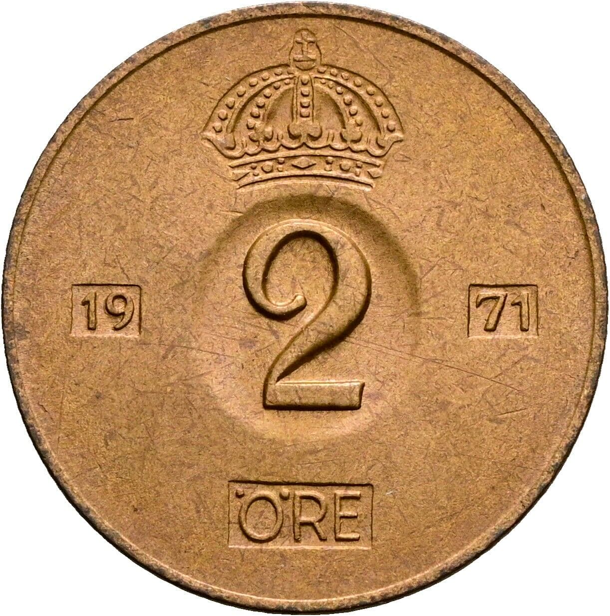 2 Öre Gustaf VI Adolf (1950-1973) 1971 – Vorderseite
