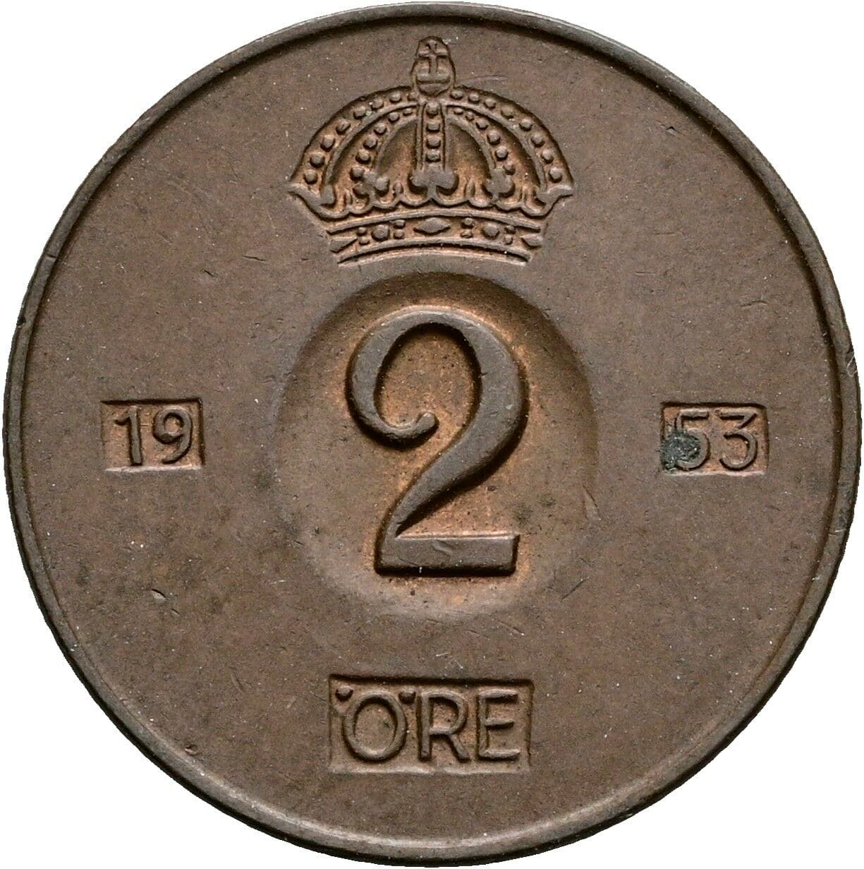 2 Öre Gustaf VI Adolf (1950-1973) 1953 – Vorderseite