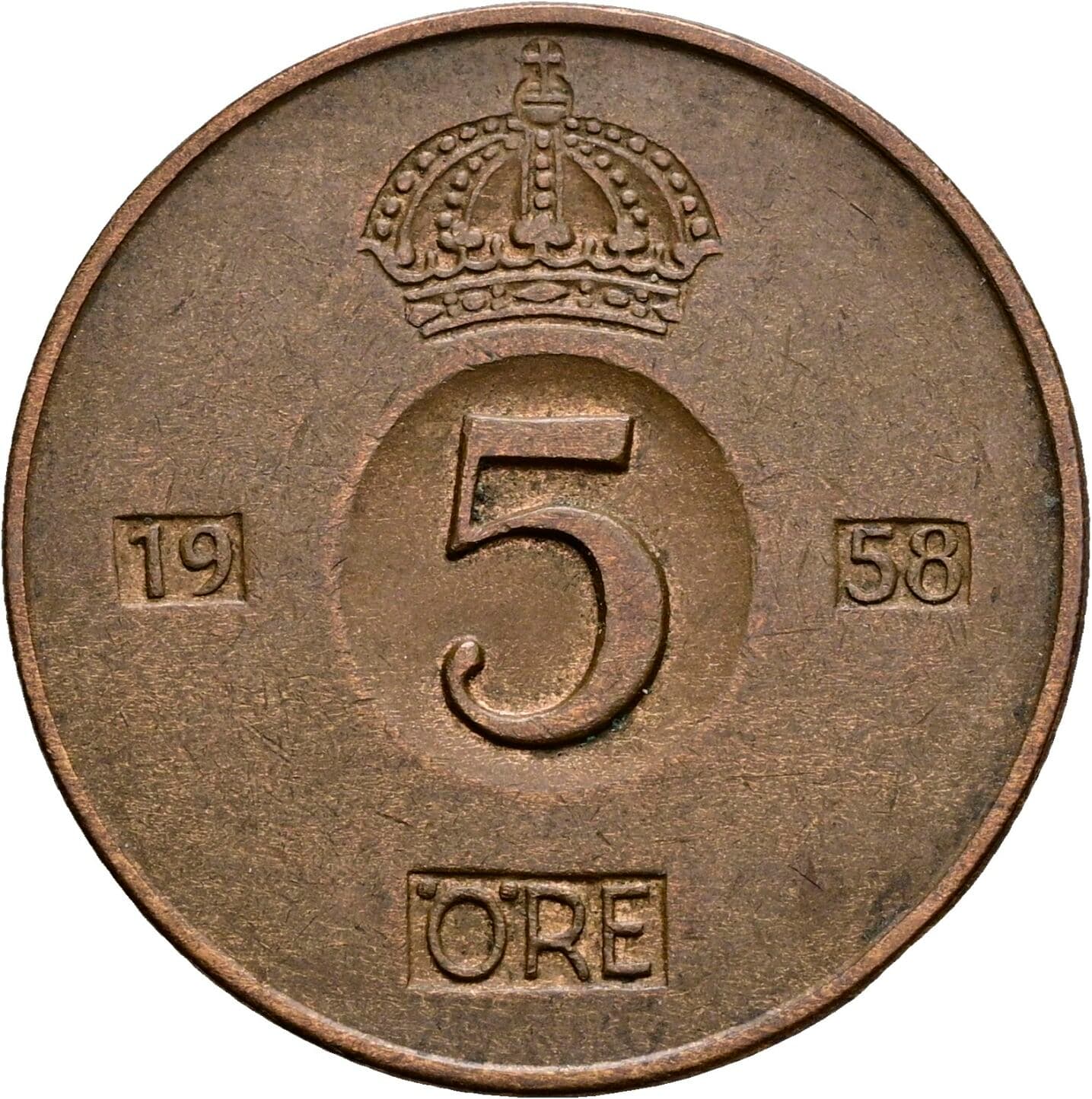 5 Öre Gustav VI. Adolf (1950-1973) 1958 – Vorderseite