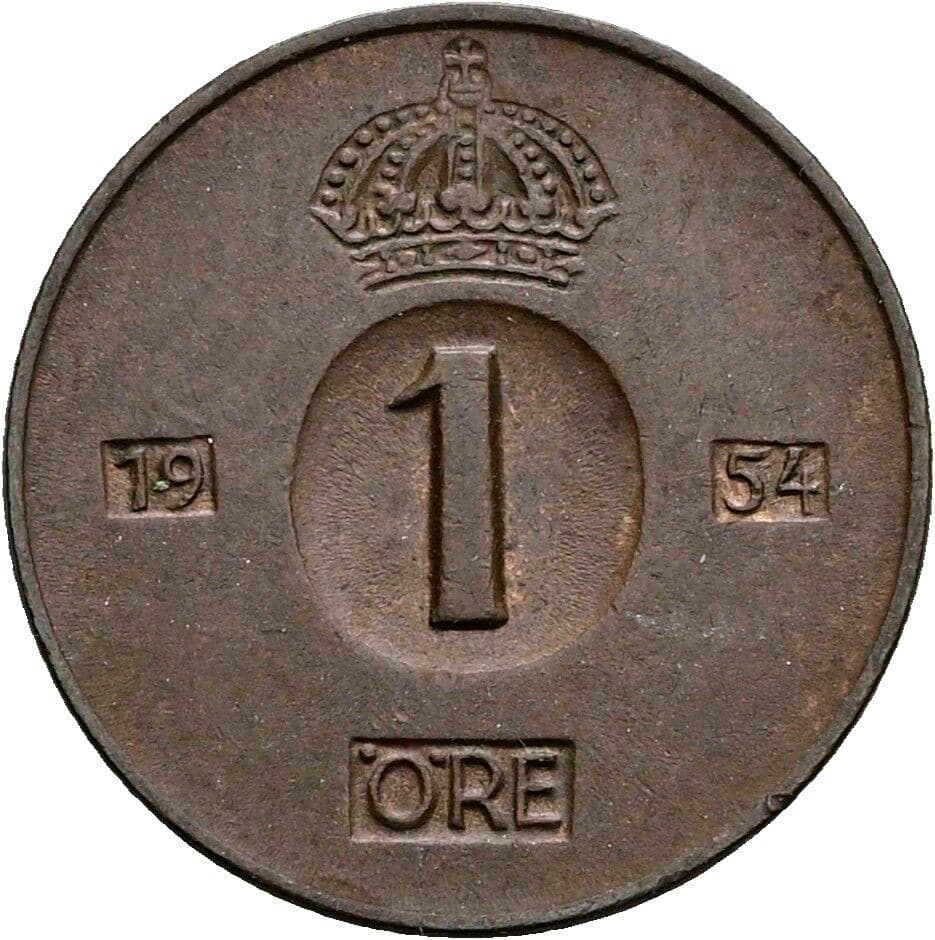 1 Öre Gustav VI. Adolf (1950-1973) 1954 – Vorderseite