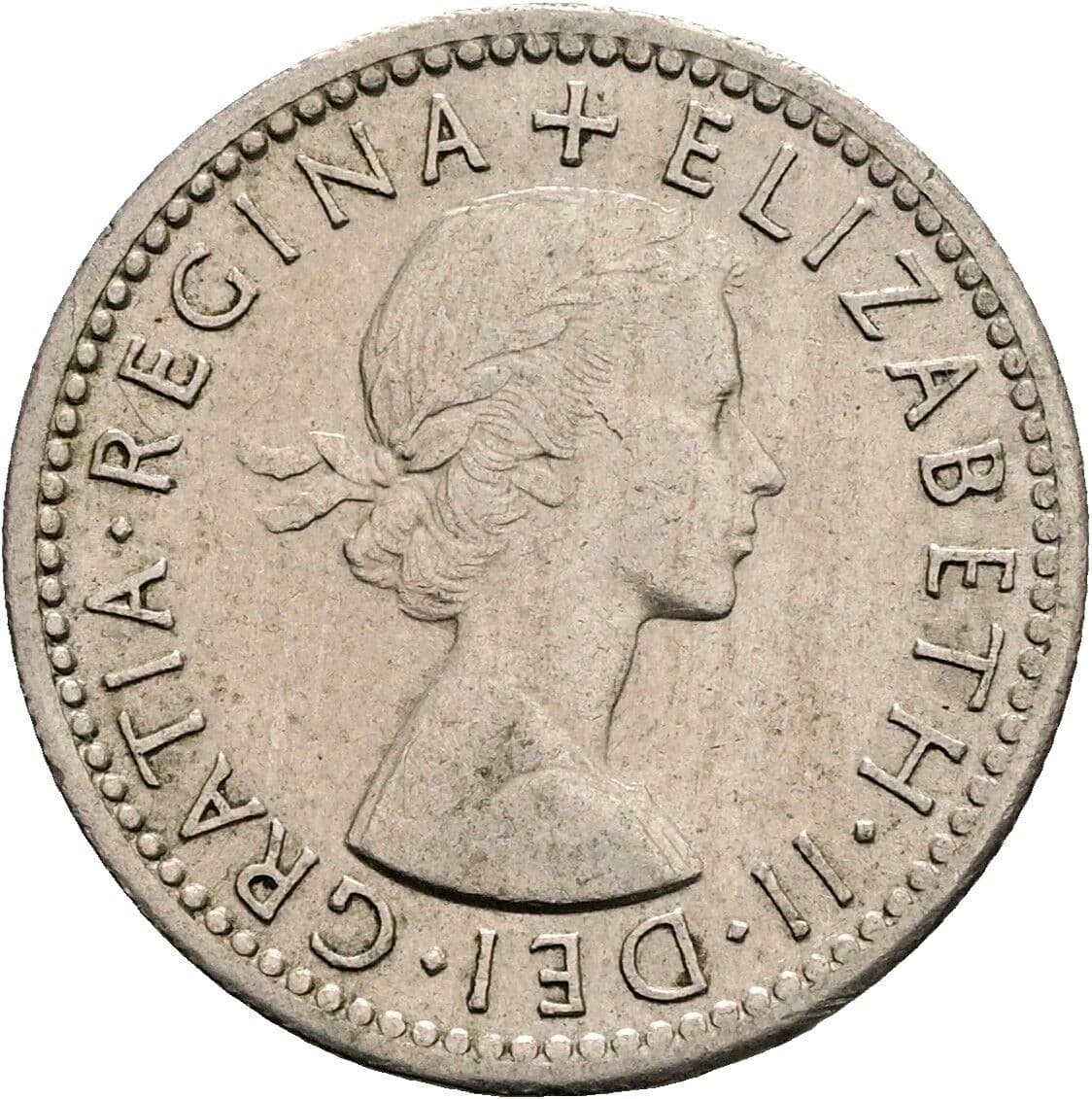 6 Pence Elisabeth II. 1952-2022 1954 – Vorderseite