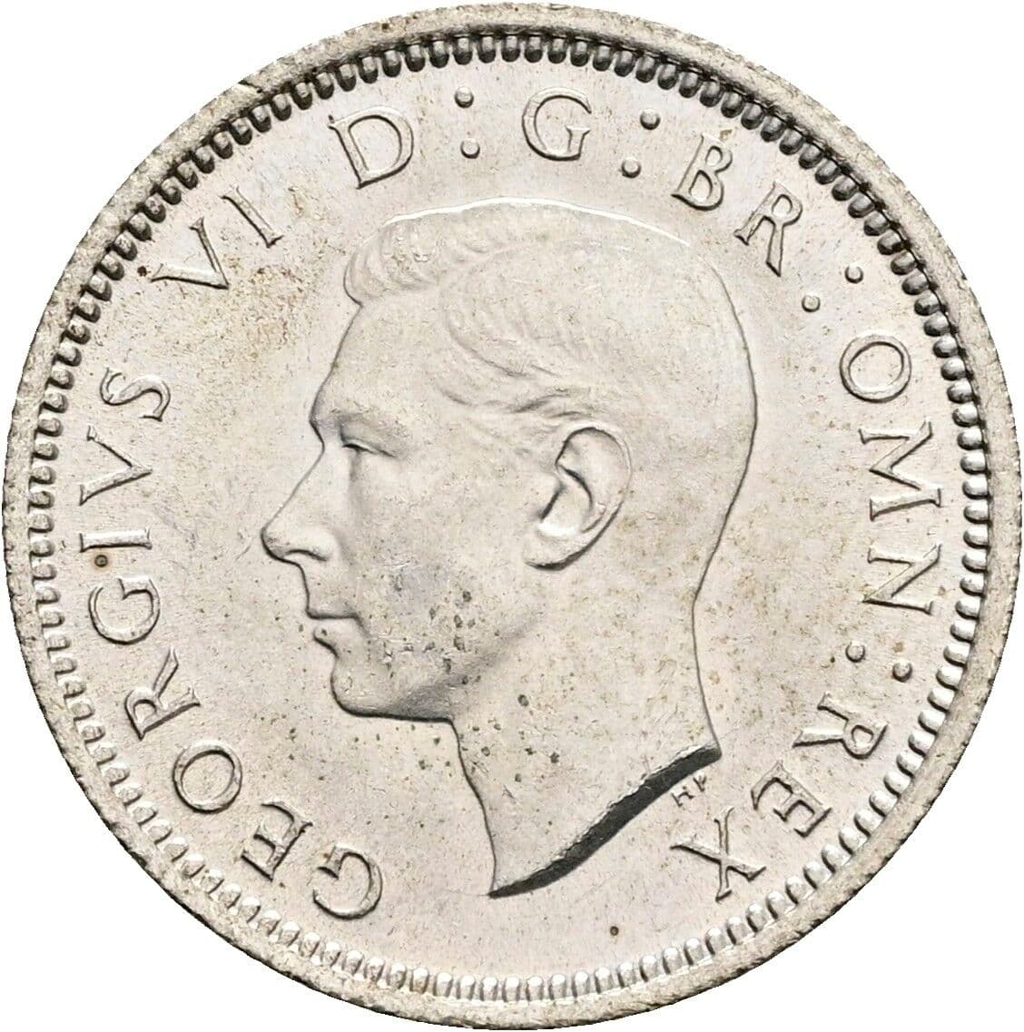 6 Pence Georg VI. (1936-1952) 1944 – Vorderseite