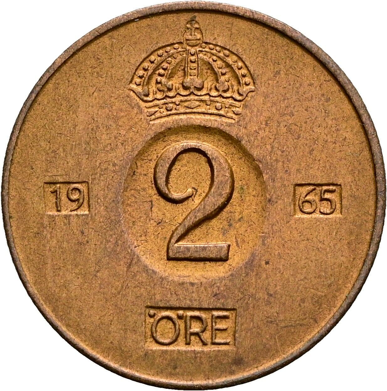 2 Öre Gustav VI. Adolf (1950-1973) 1965 – Vorderseite