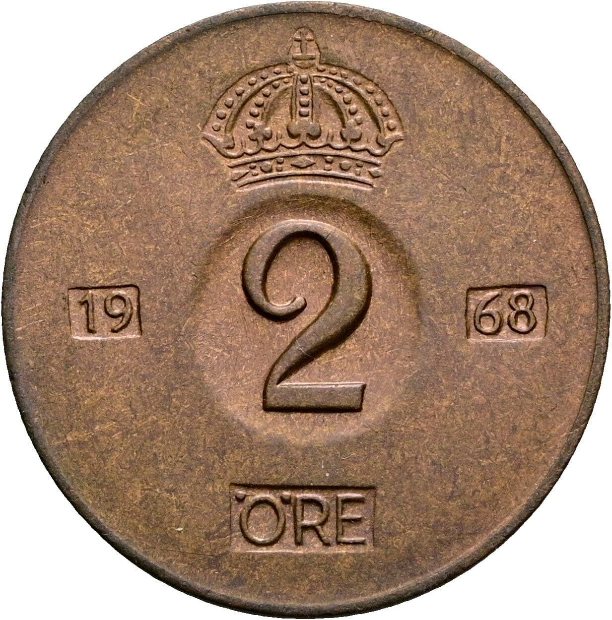 2 Öre Gustav VI. Adolf (1950-1973) 1968 – Vorderseite
