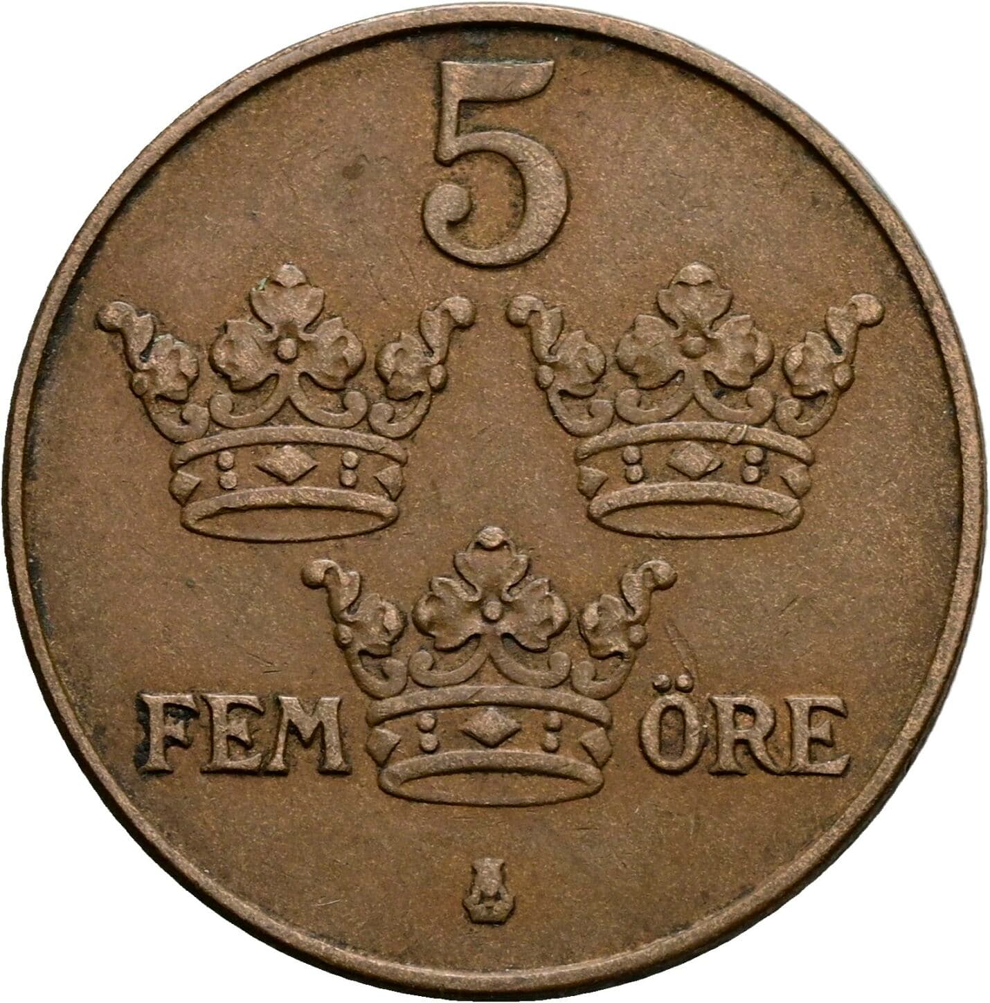 5 Öre Gustav VI. Adolf (1950-1973) 1950 – Vorderseite