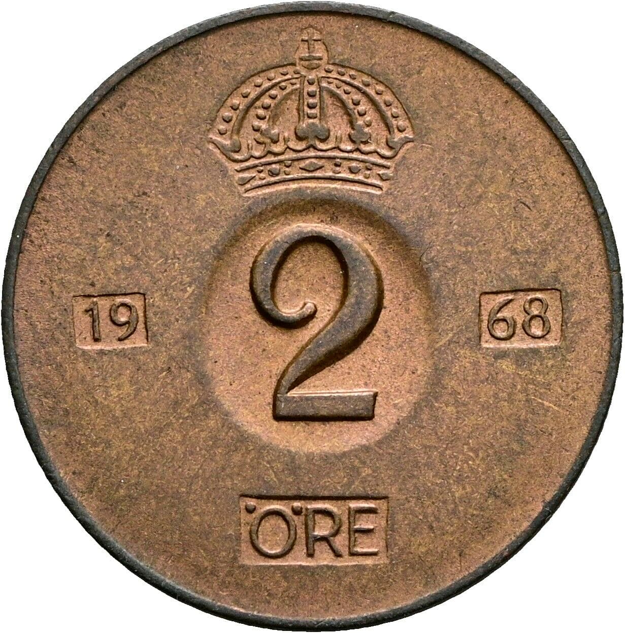 2 Öre Gustav VI. Adolf (1950-1973) 1968 – Vorderseite