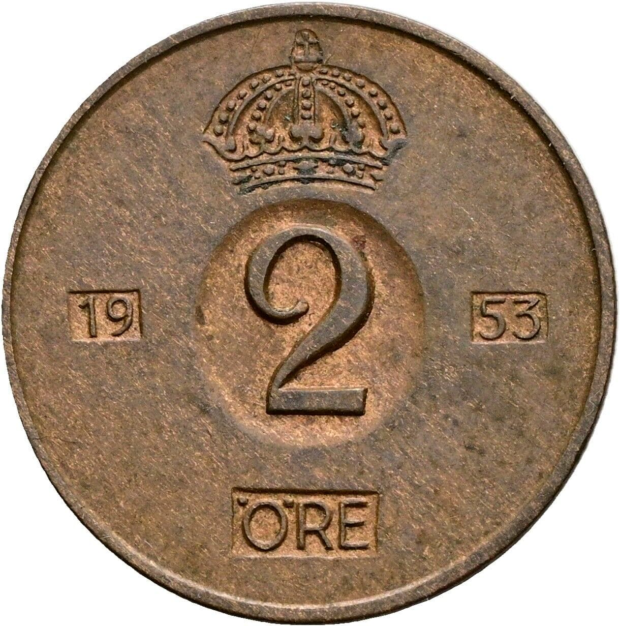 2 Öre Gustaf VI Adolf (1950-1973) 1953 – Vorderseite