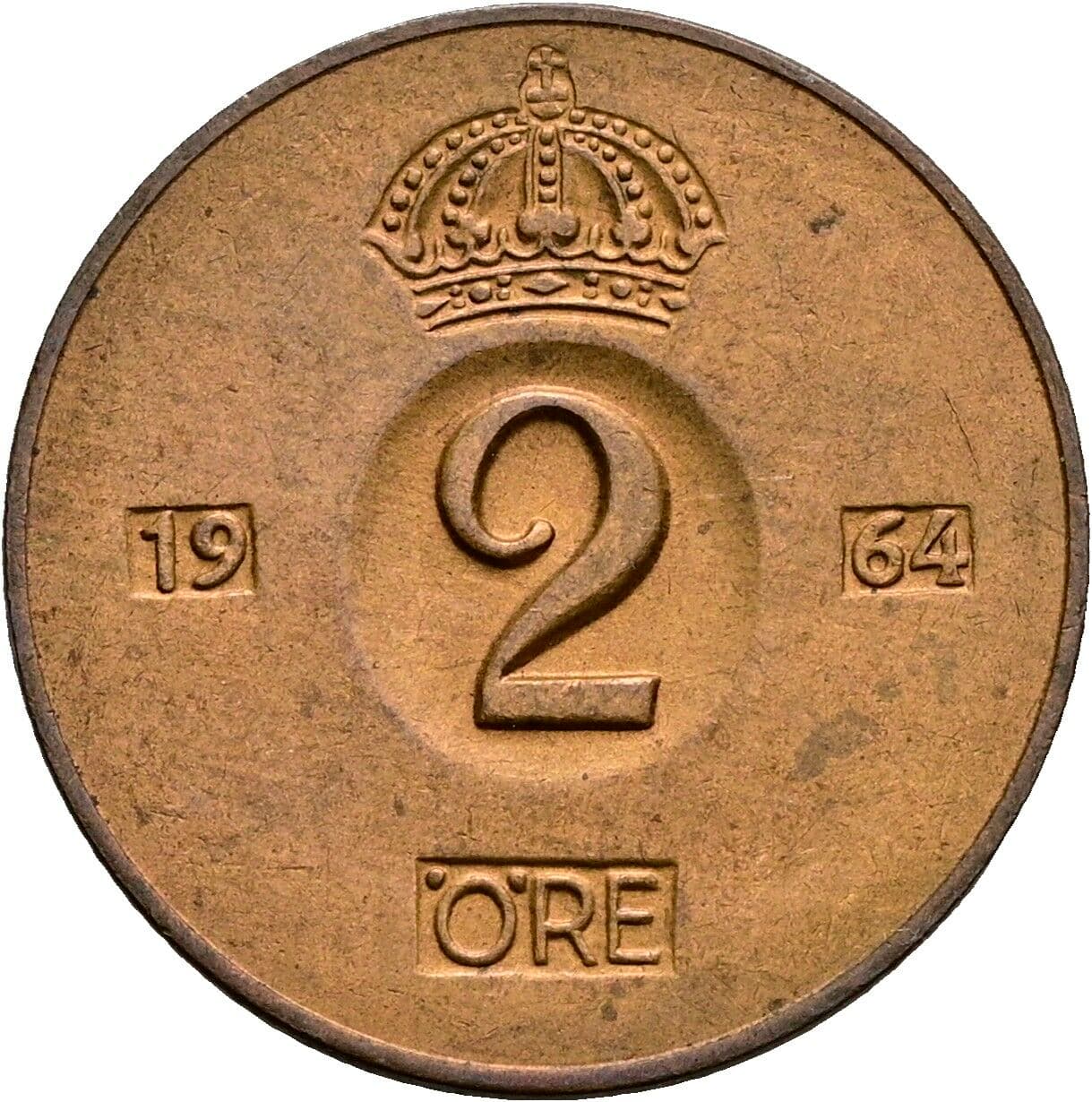 2 Öre Gustaf VI Adolf (1950-1973) 1964 – Vorderseite