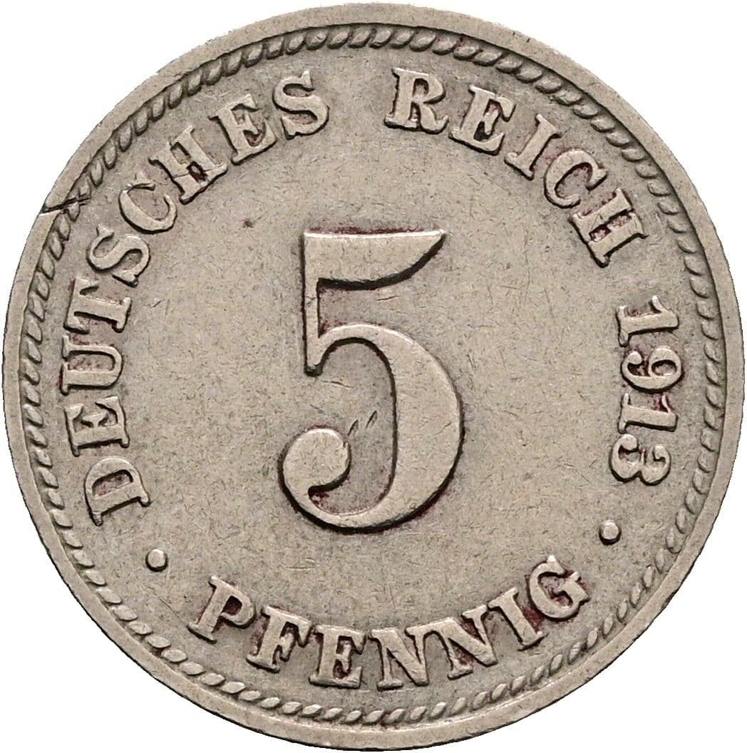 5 Pfennig 1913 D – Vorderseite