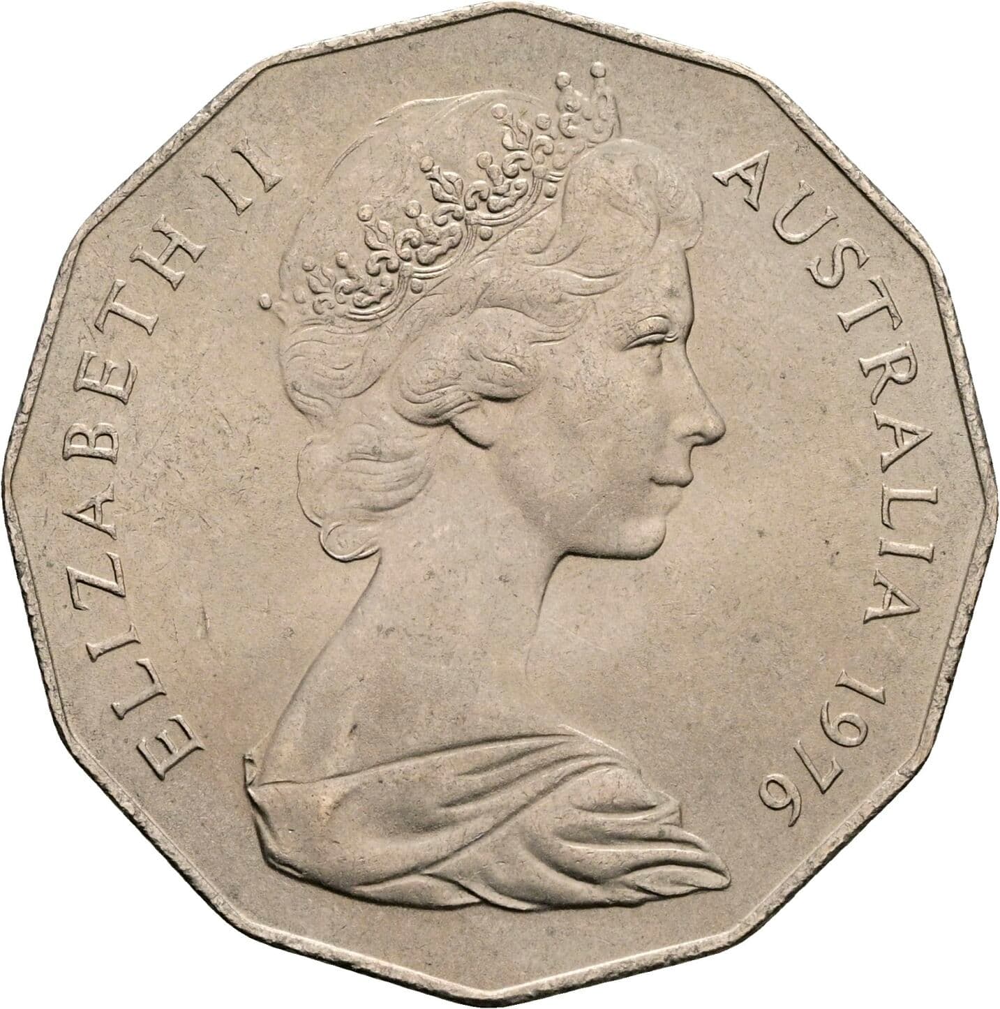 50 Cents Elisabeth II. 1952-2022 1976 – Vorderseite