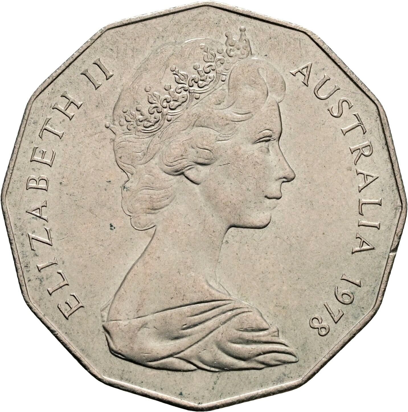 50 Cents Elisabeth II. 1952-2022 1978 – Vorderseite