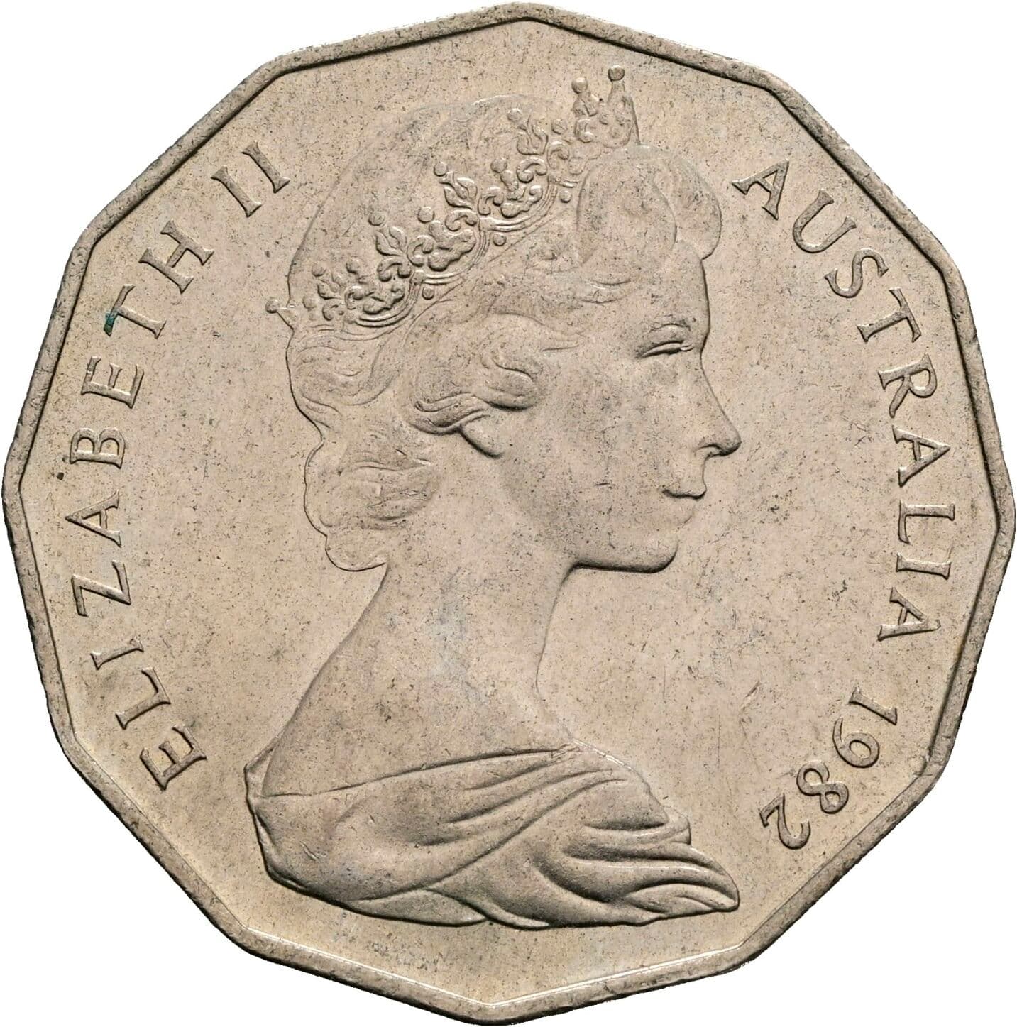 50 Cents Elisabeth II. 1952-2022 1982 – Vorderseite