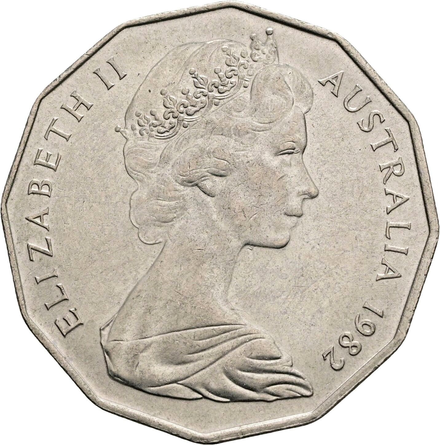 50 Cents Elisabeth II. 1952-2022 1982 – Vorderseite