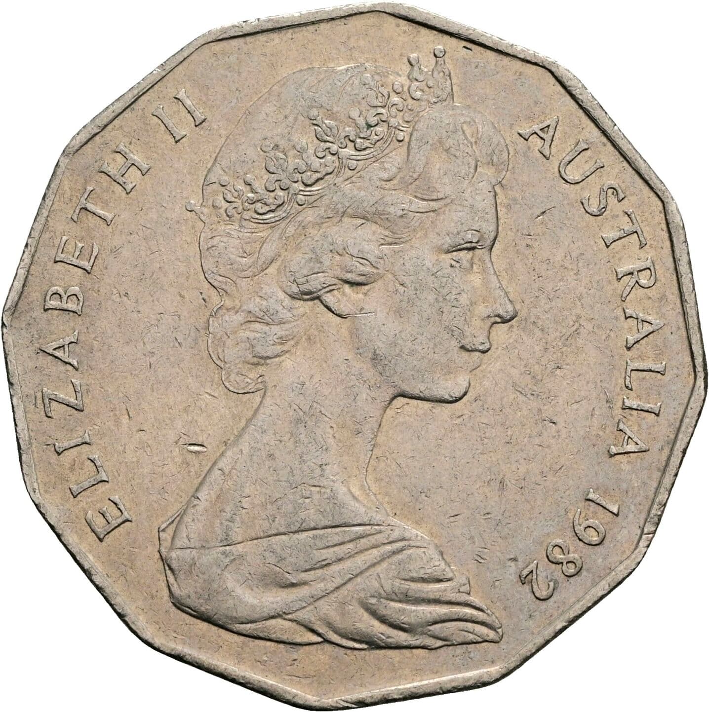 50 Cents Elisabeth II. 1952-2022 1982 – Vorderseite