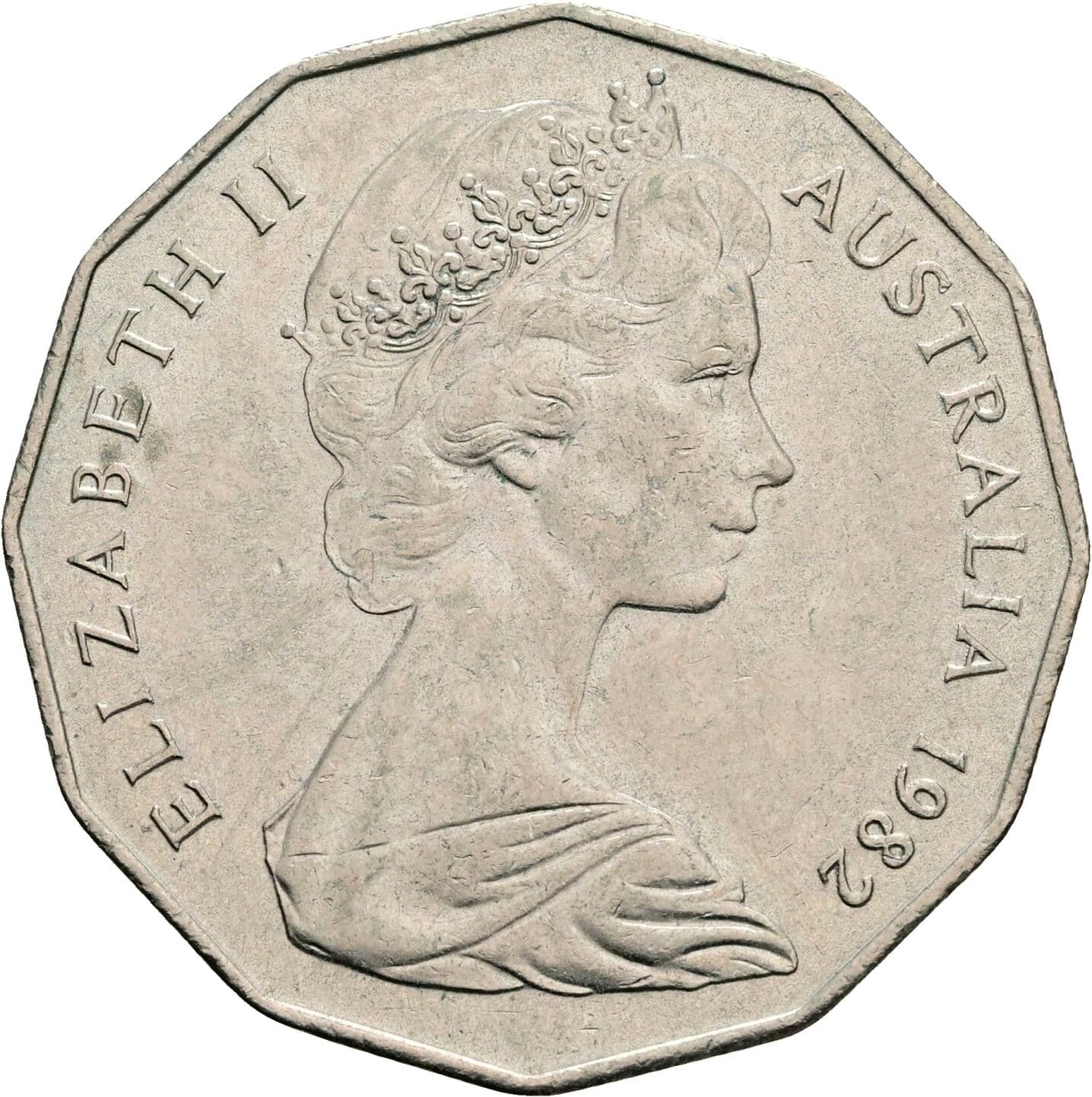 50 Cents Elisabeth II. 1952-2022 1982 – Vorderseite
