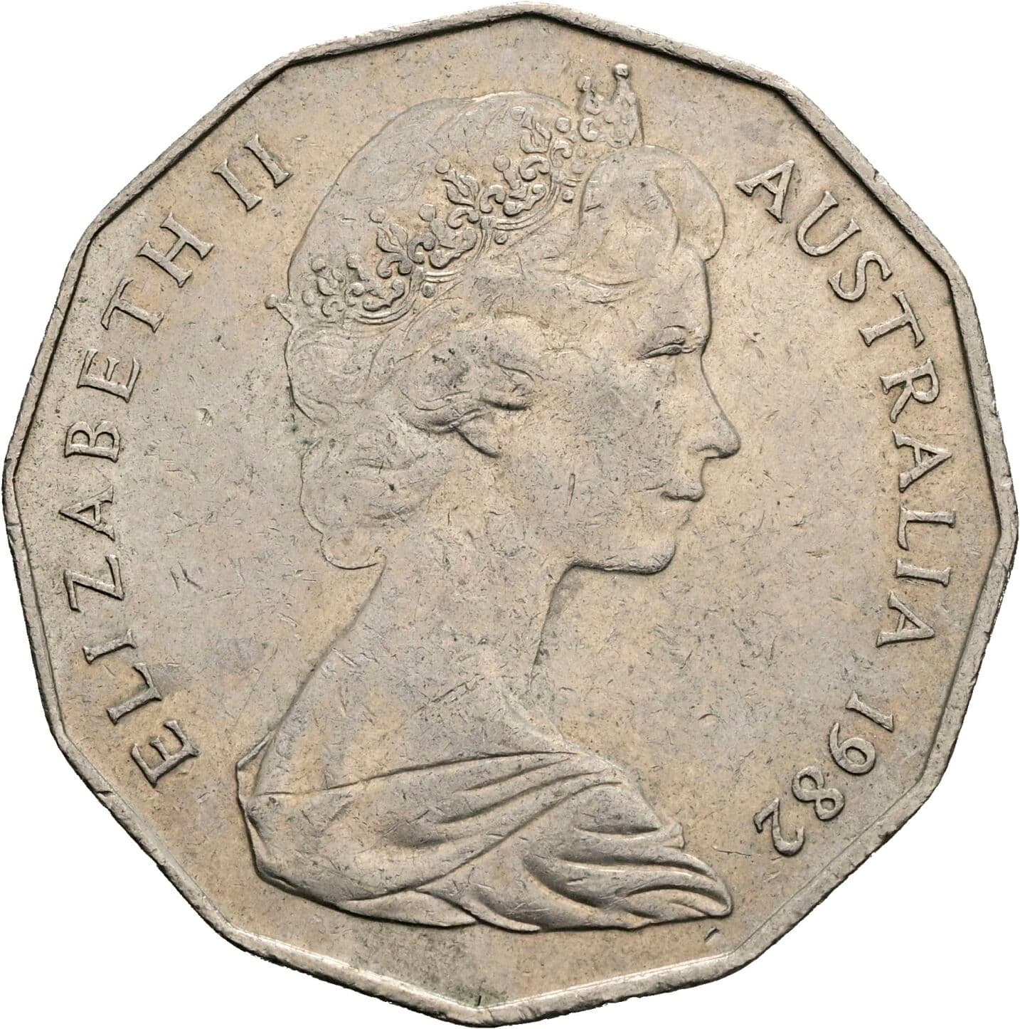 50 Cents Elisabeth II. 1952-2022 1982 – Vorderseite