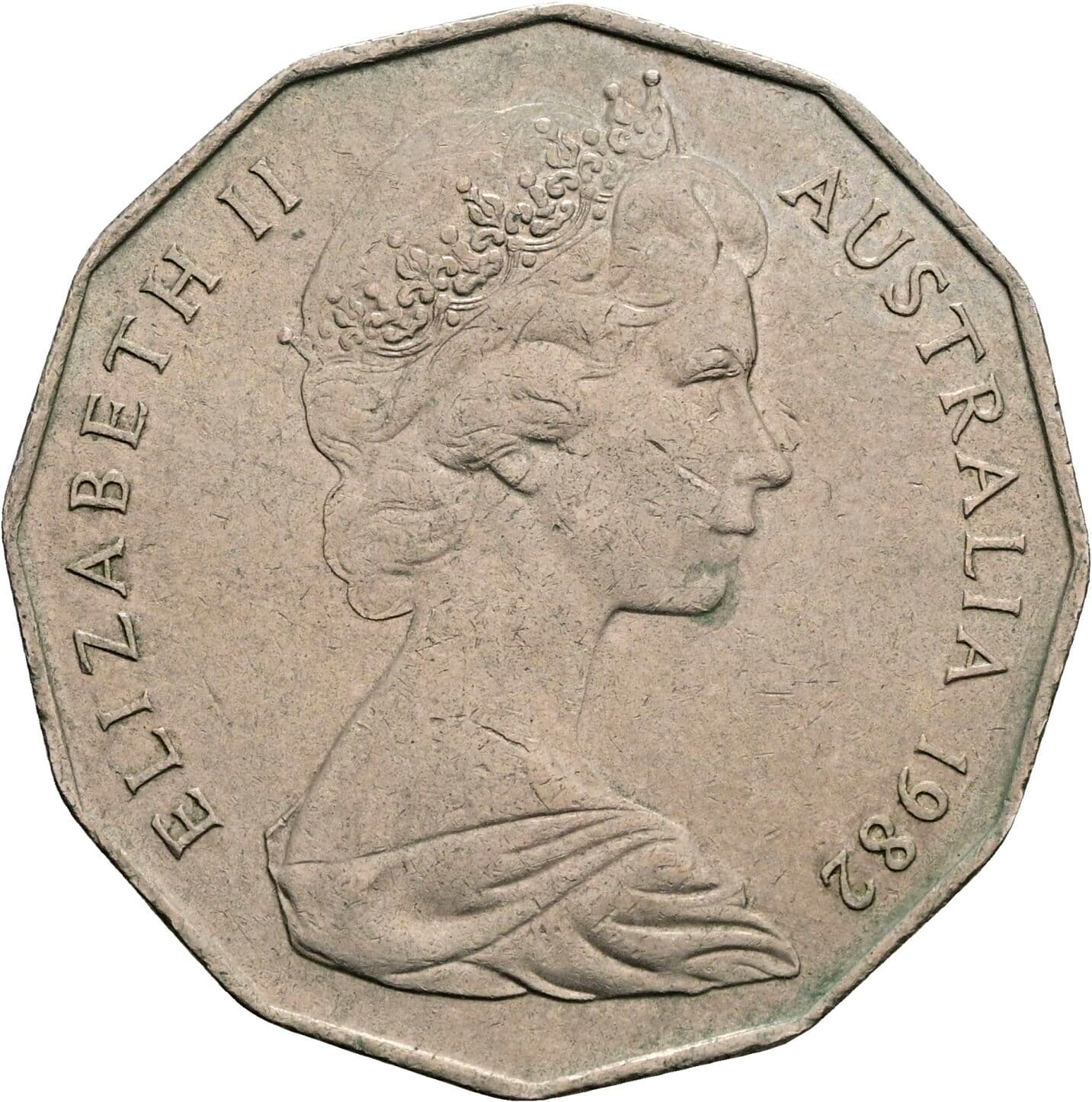 50 Cents Elisabeth II. 1952-2022 1982 – Vorderseite