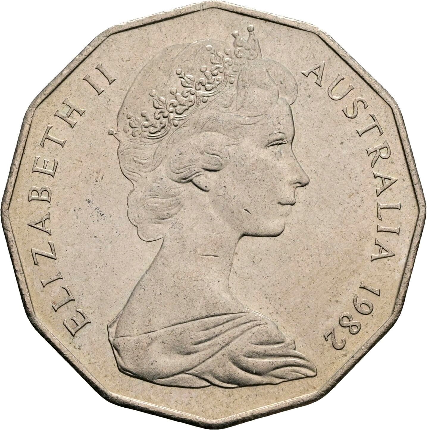50 Cents Elisabeth II. 1952-2022 1982 – Vorderseite