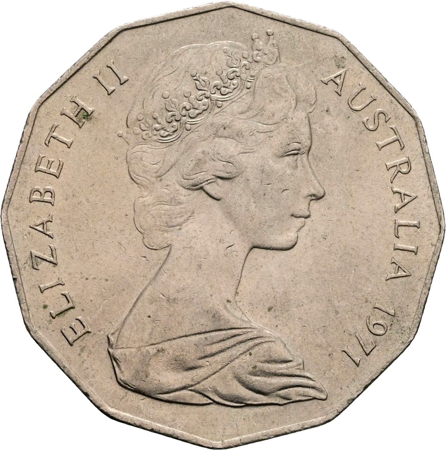 50 Cents Elisabeth II. 1952-2022 1971 – Vorderseite