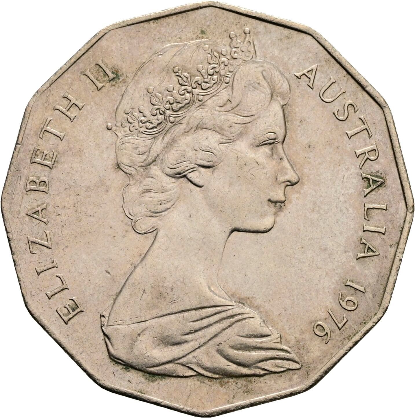 50 Cents Elisabeth II. 1952-2022 1976 – Vorderseite