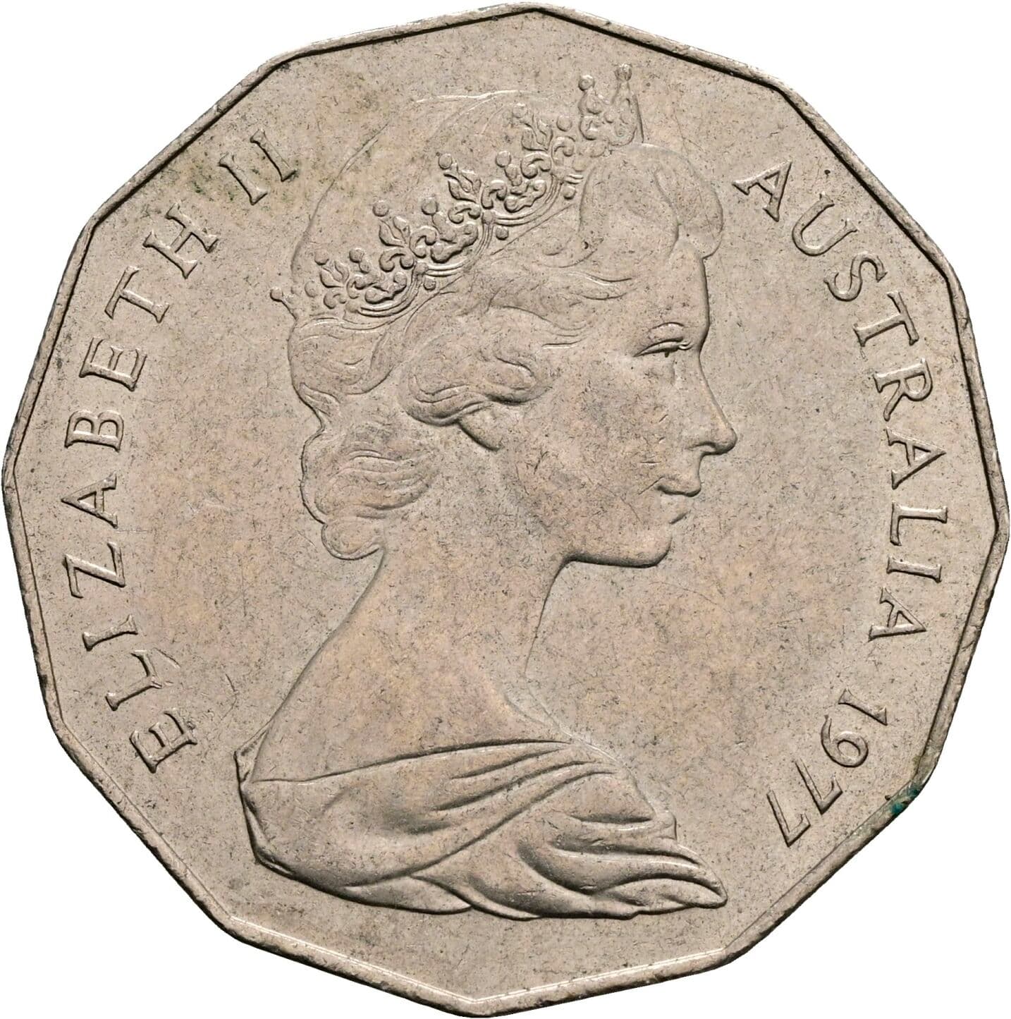 50 Cents Elisabeth II. 1952-2022 1977 – Vorderseite